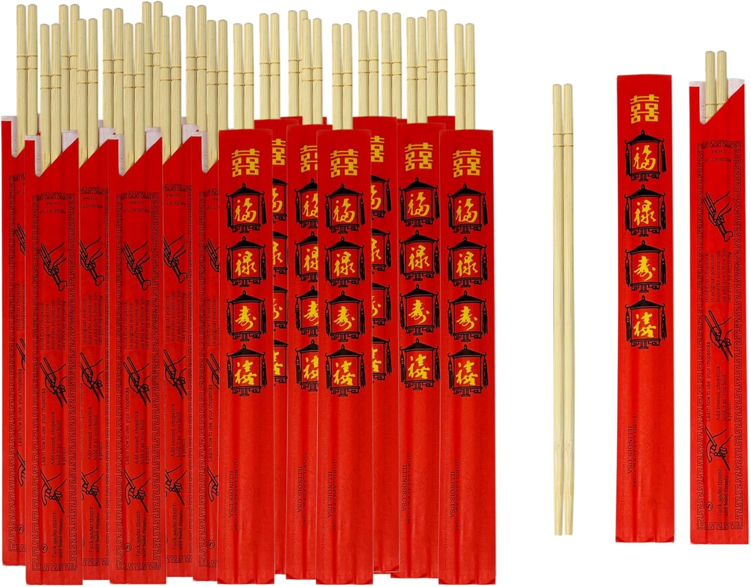 Klex Premium Disposable Bamboo Round Chopsticks 9 Inches - Individually Wrapped with Red Sleeves, Eco-Friendly Chopstick for Asian Restaurants, 2000 Pairs