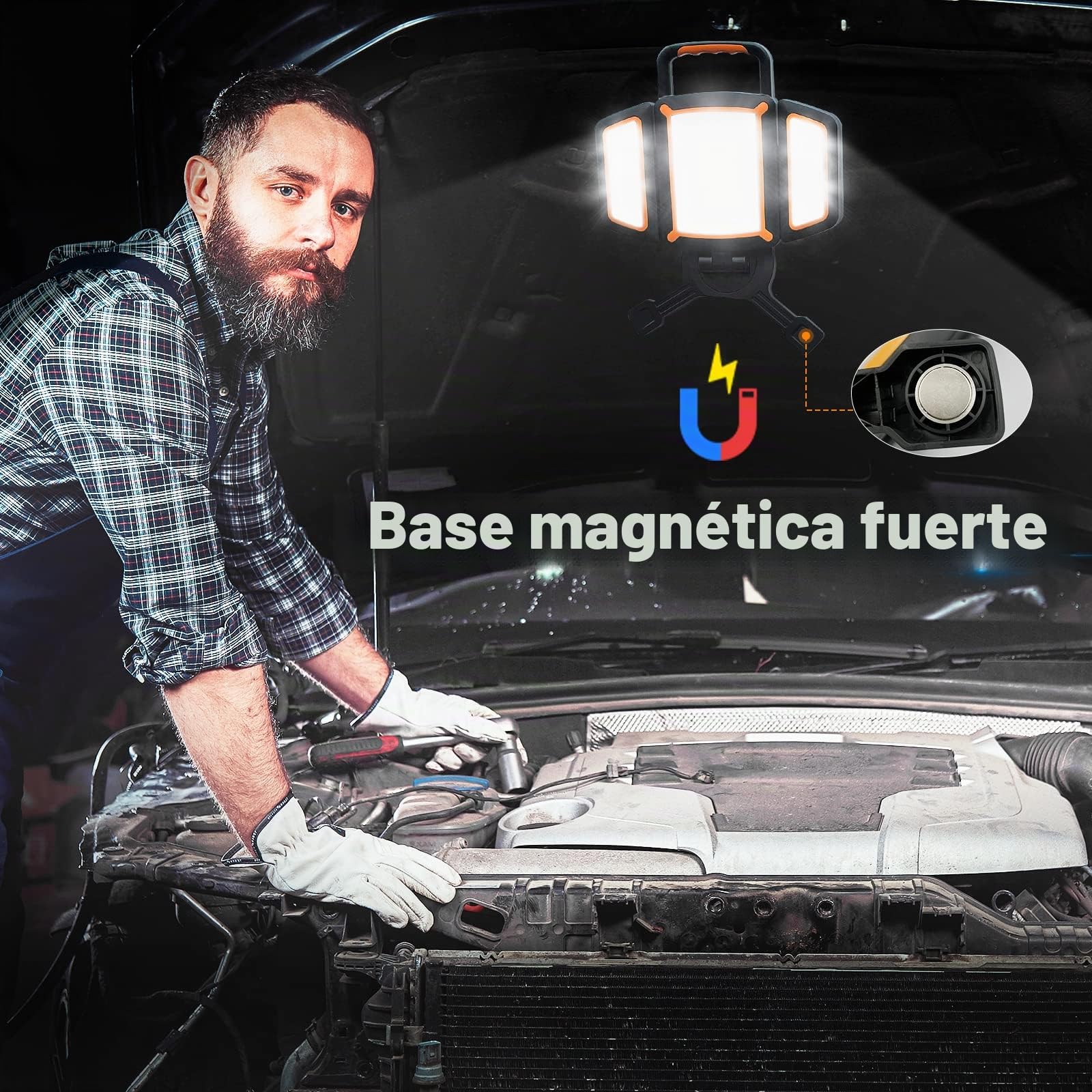 SYLSTAR Foco LED Recargable 30W, 3000LM Foco LED Bateria con Imán, 5 Modos Focos Portatil y Función Powerbank, Plegable y Trabajo, Impermeable para Obra Taller Camping Garaje Pesca Emergencia