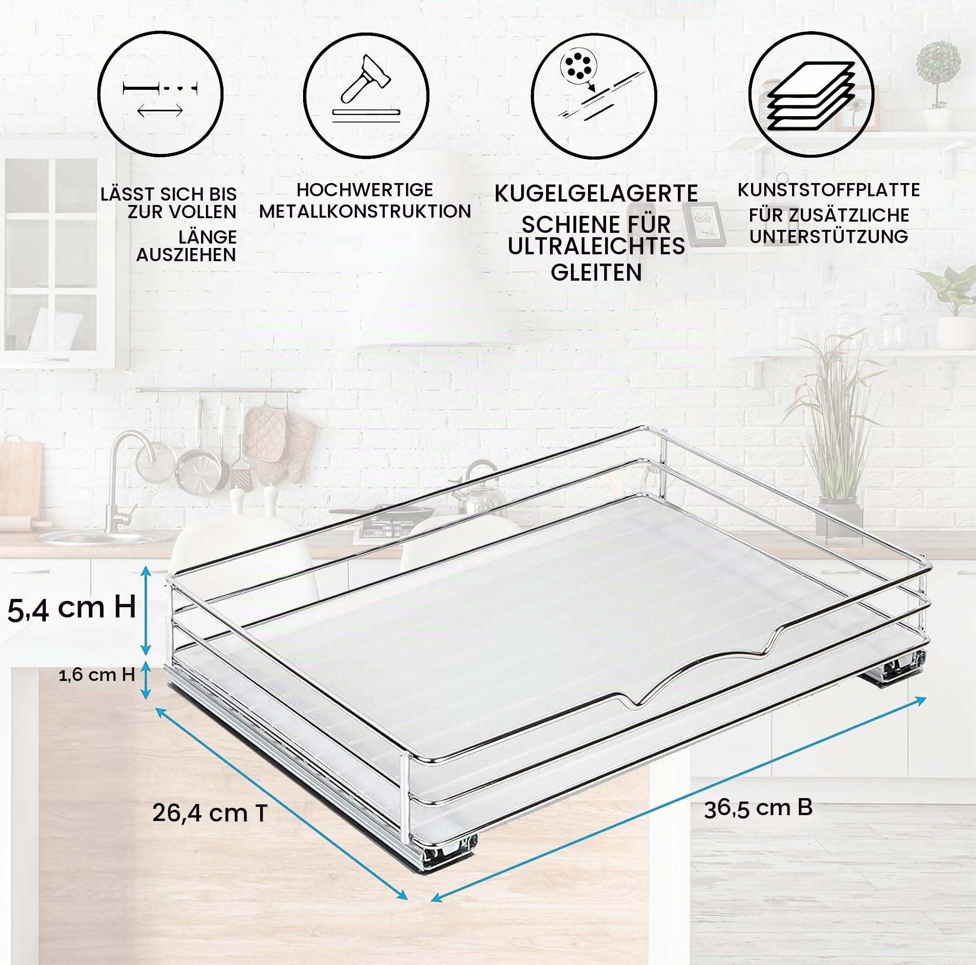 HOLDN’ STORAGE Ausziehbarer Schrank-Organizer für Gewürze und Dosen, robust, ausziehbares Gewürzregal, Schrankregal für Dosen, Geschirr usw., 36,51 cm B x 26,67 cm T x 7 cm H, verchromt