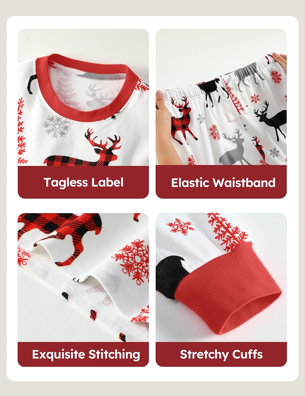 Yoofoss Toddler Pajamas 100% Organic Cotton 4 Piece Long Sleeve Winter Pajama Set Kids Pajamas Boys Girls Snug Fit Pjs Set - Image 6