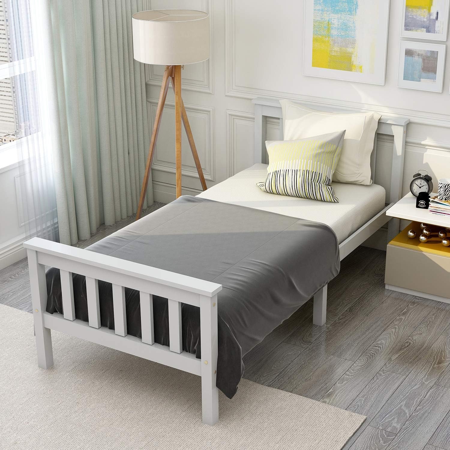 Merax Single Bed frame Wood, Toddler Bed, Kids Single Bed, Solid Wood Shaker Bed Bed Frame, White Single Bed, 3ft Solid Pine Wooden Bed Frame for Adults & Kids, White/90x190cm(No Mattress)