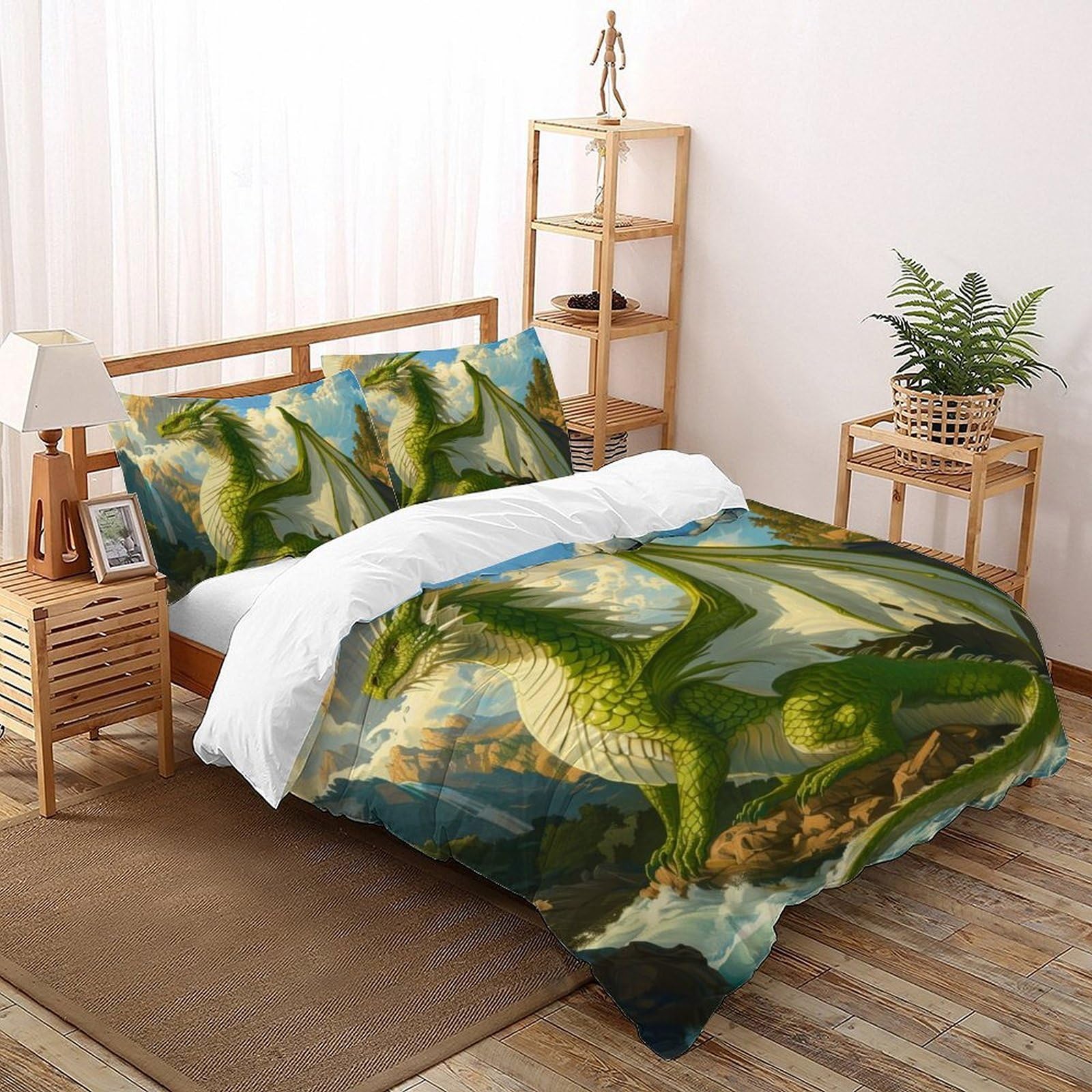 Housse de couette facile d'entretien pour lit enfant double avec taies zippées