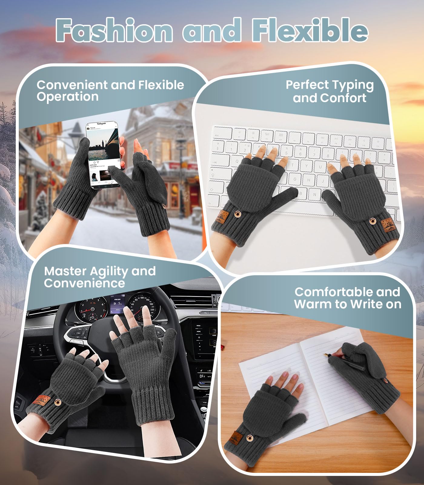 CHENMEI Guanti Invernali in Lana per Donna Uomo - Guanti Invernali Mezze Dita,Guanti a Dita Convertibili,Guanti Senza Dita con Pile di Alpaca,per Attività Invernali per Uomo e Donna