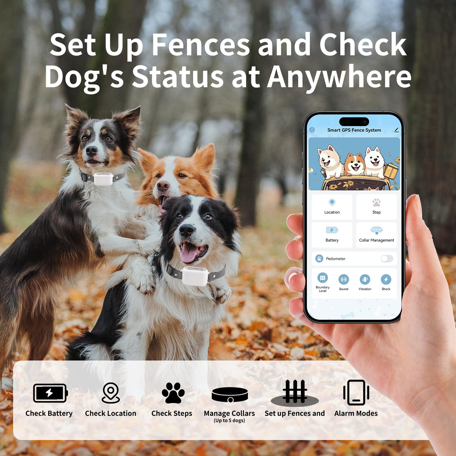 GPS Wireless Dog Fence System with App Control - No Subscription & No Wire, up to 984 FT IPX7 Waterproof Electric Pet Containment Collar with Beep/Vibration/Shock, Support up to 5 Dogs(White) - image 5