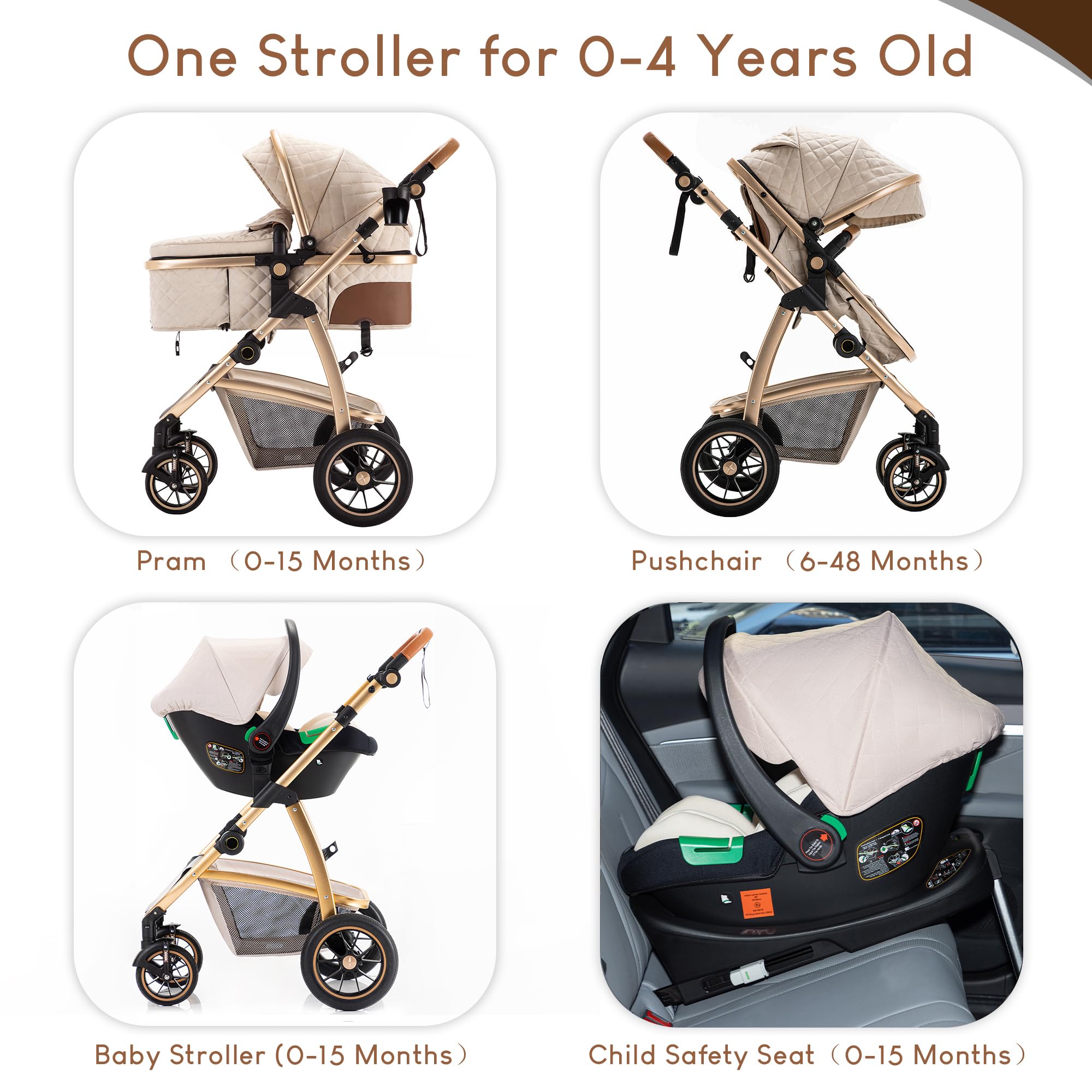 Kinderwagen 3 in 1 Baby Born mit ISOFIX Basis & Babyschale, Bergsteiger Stroller, klappbar, 5-Punkt-Sicherheitsgurt, 22 kg, Blau