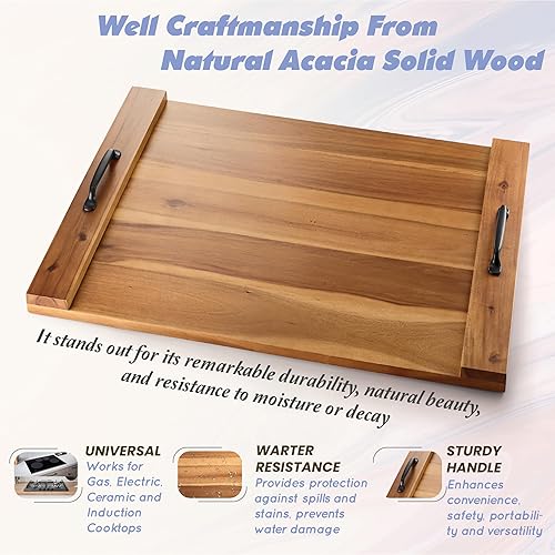 Miniatura 2 de BLUEWEST Cubierta de estufa de tabla de fideos, cubierta superior de estufa de madera de acacia para quemadores de gas y estufa eléctrica, cubierta