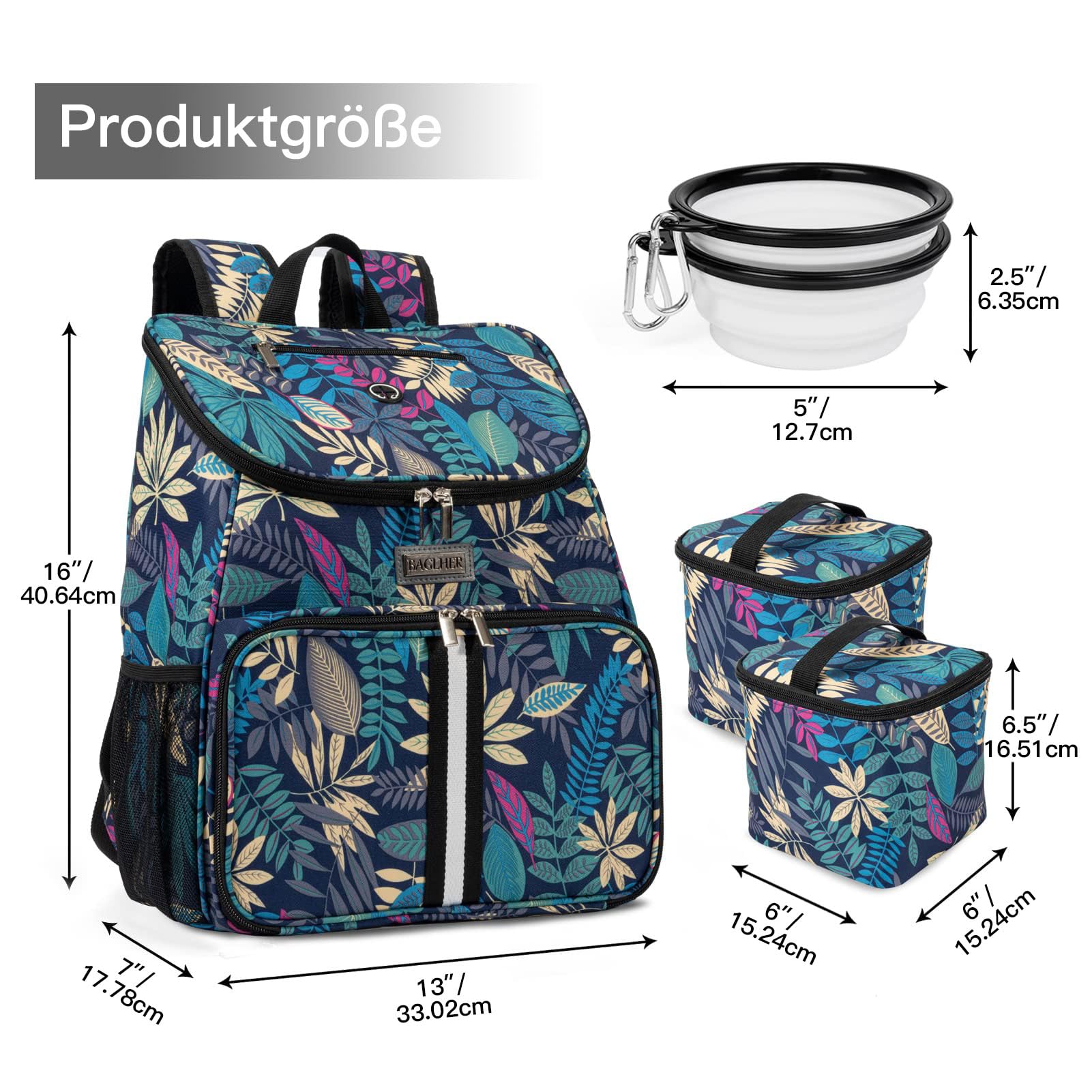BAGLHER | Borsa da viaggio per cani, zaino per animali domestici approvato per voli aerei, zaino da viaggio per cani con 2 ciotole pieghevoli in silicone e 2 cestini per cibo