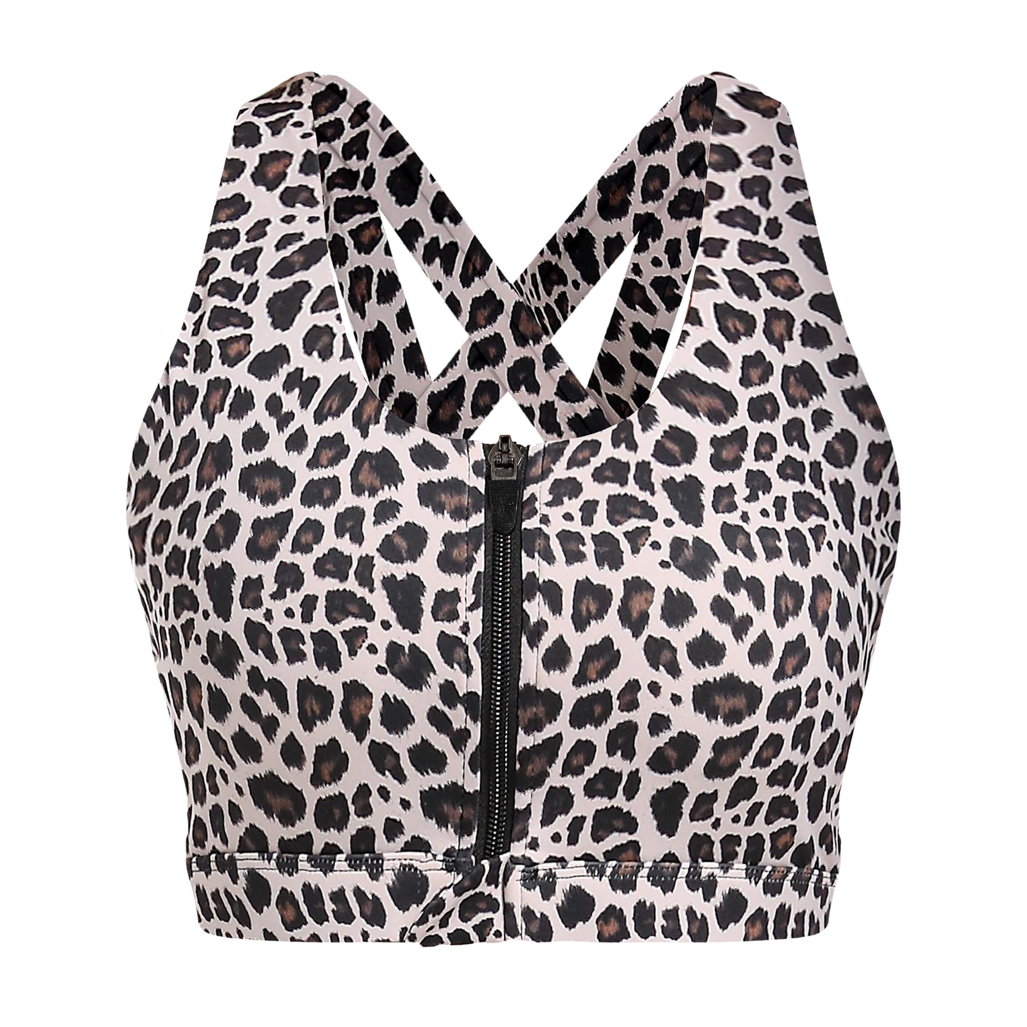 Front Zipper Sports Bras for Women High Impact Workout Bra Tops Padded Criss-Cross Back Yoga Training Running Bras