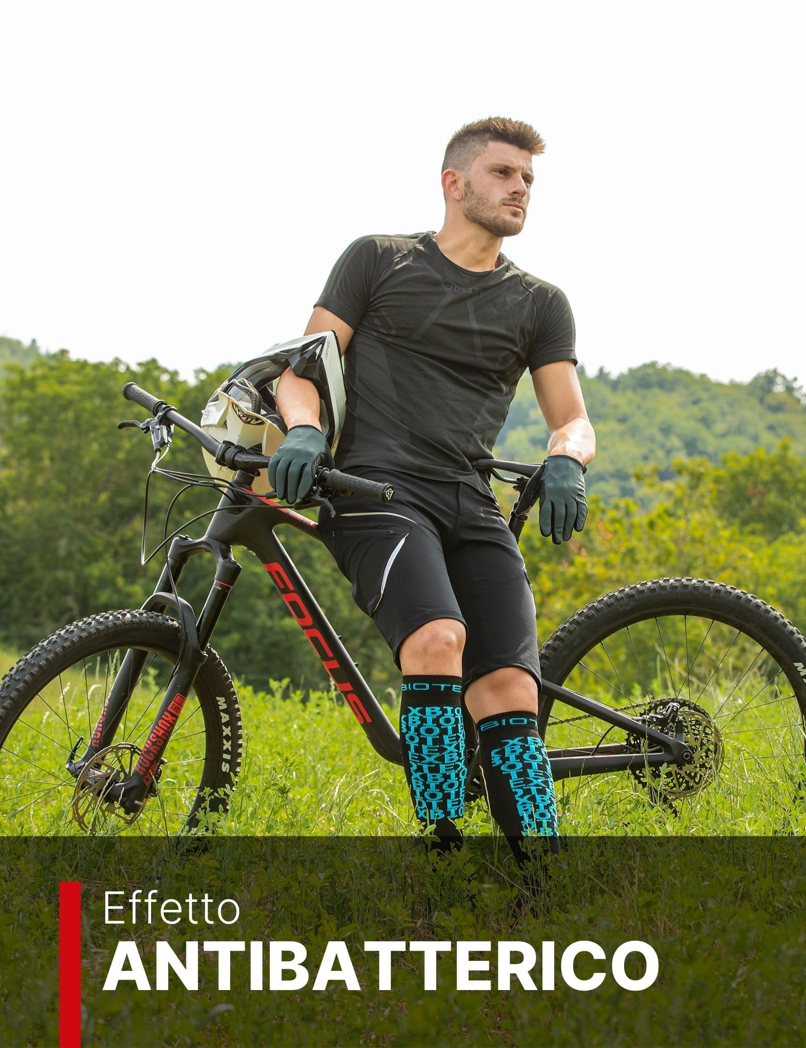 BIOTEX T-Shirt +Carbon da Uomo per Ciclismo e Running, Traspirante e Antibatterica, per L'Estate e per l'inverno