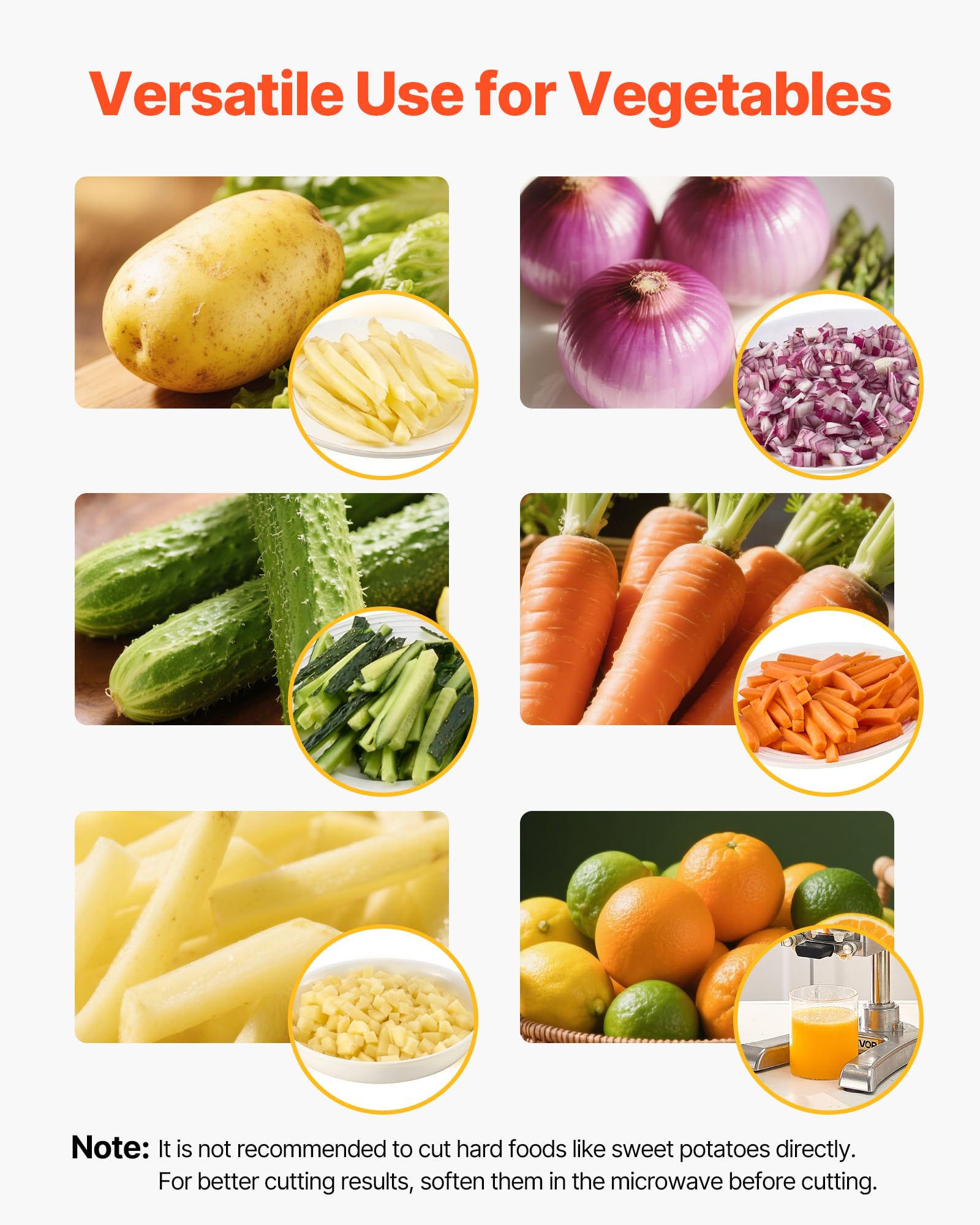 VEVOR Coupe-Frites Pomme de Terre Professionnel Manuel, Coupe-Légumes et Fruits Multifonction, en Inox, avec 3 Lames de Rechange 12,7/9,5/6,4 mm et 1 Lame à Jus, pour Cuisine Restaurant Maison