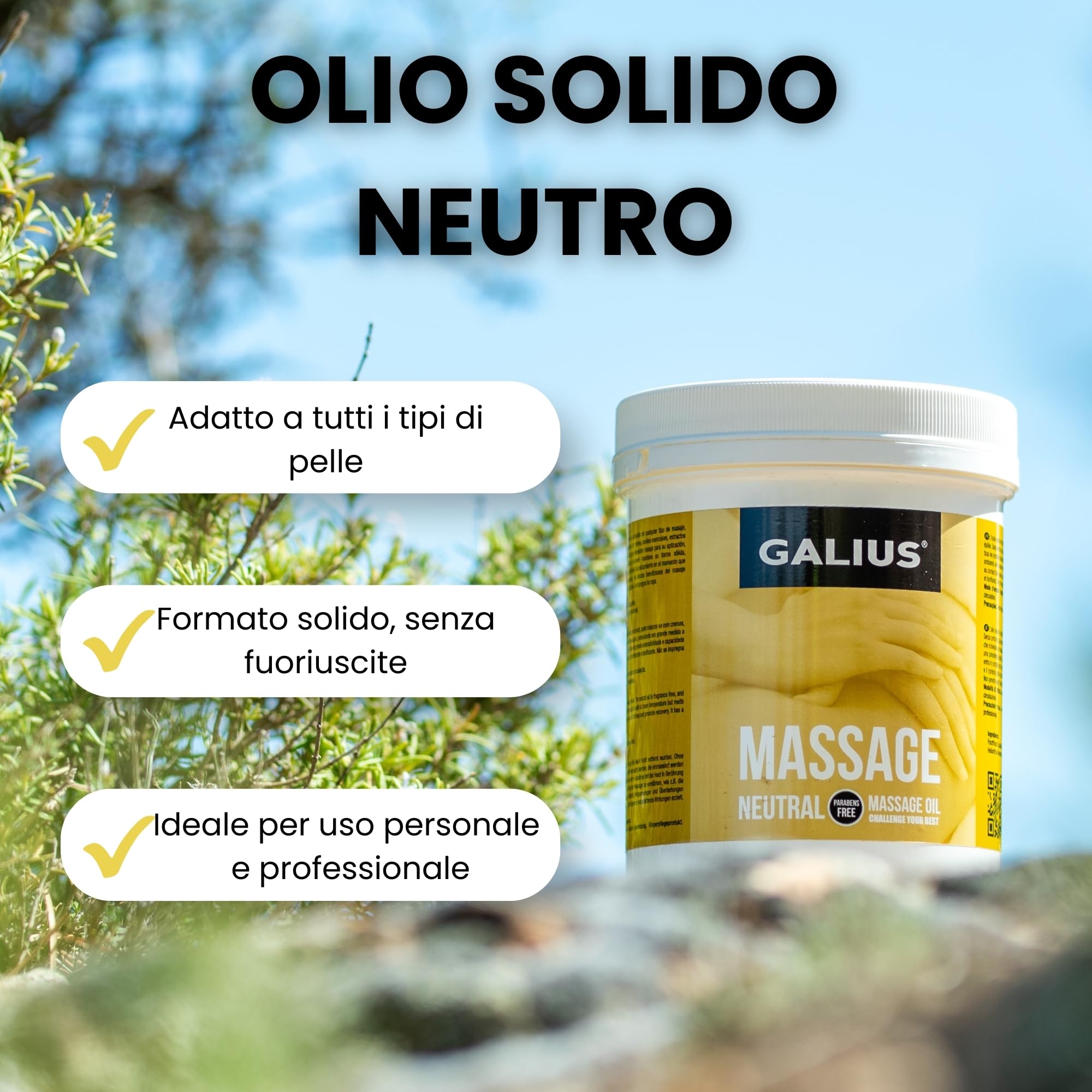 Galius - Olio Sólido Neutro - Olio Essenziale per Massaggi - Oli Essenziali di Lunga Durata e Stendibilità - Olio Corpo Antimacchia per Professionisti e Atleti