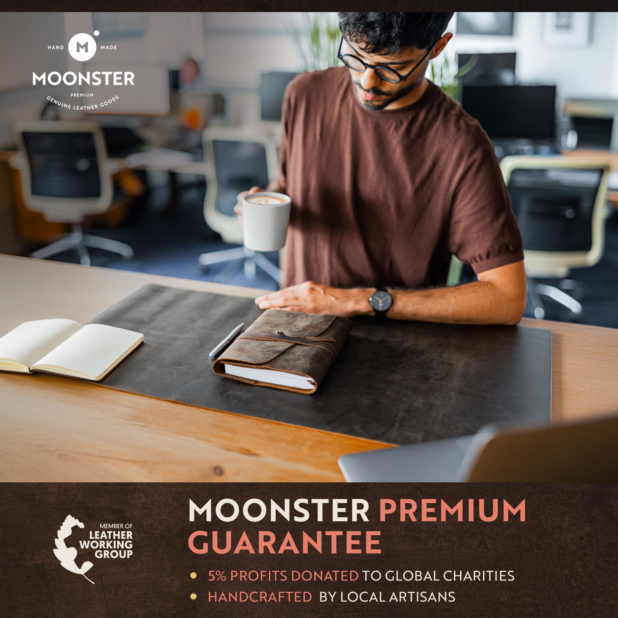 Leather Journal Writing Notebook, Vintage Handmade Bound Notepad for Men Women - Write in Plain Thick Paper, 7x5 Inch Small Blank Pages, MOONSTER® Drawing Sketchbook, Travel Diary, Unlined Note Book