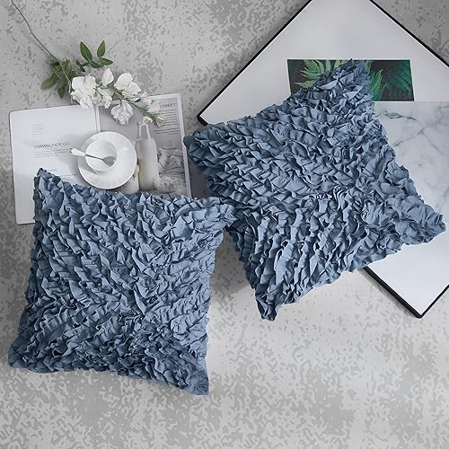 Miniatura 5 de Leeden Juego de 2 fundas de almohada con diseño 3D hechas a mano con bonitos volantes, funda de cojín decorativa de Navidad para sofá, dormitorio,