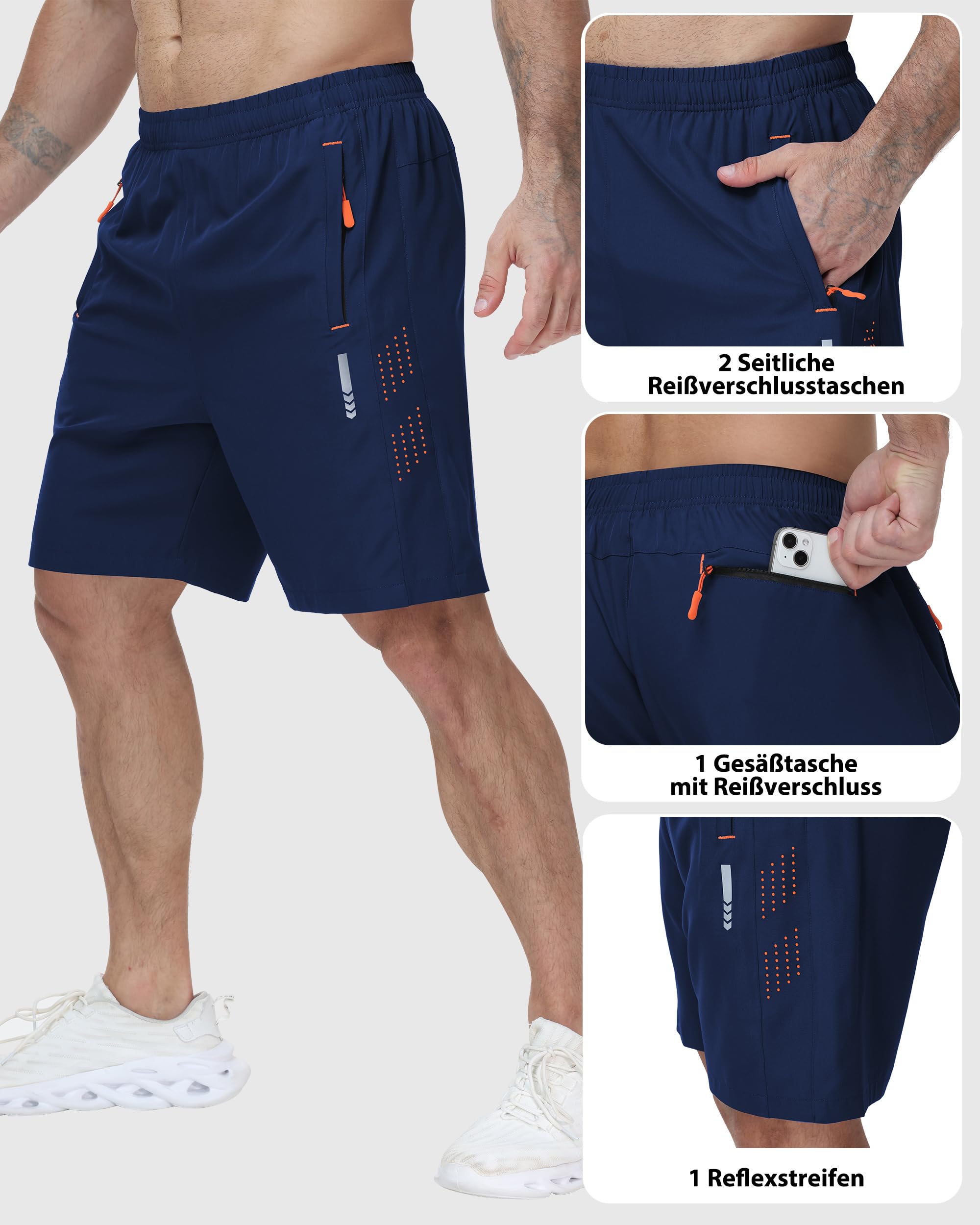 Pantaloni sportivi da uomo, corti, leggeri, sportivi, estivi, con tasche con cerniera, confezione da 2 pezzi