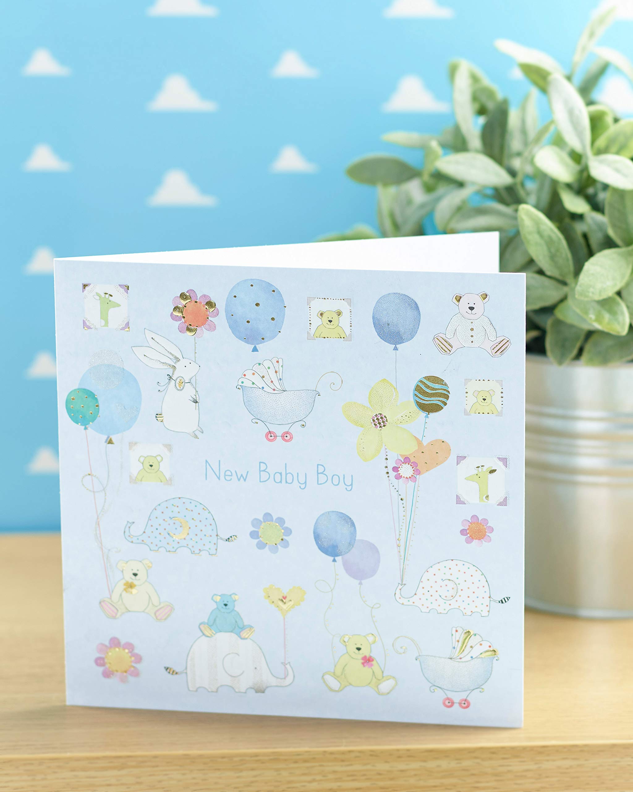 UK Greetings Biglietto Di Auguri Per Nascita - It's A Boy - Multicolore Con Icone 3D In Rilievo, Dimensioni 159x184 Mm, Con Busta, Messaggio Interno Dolce