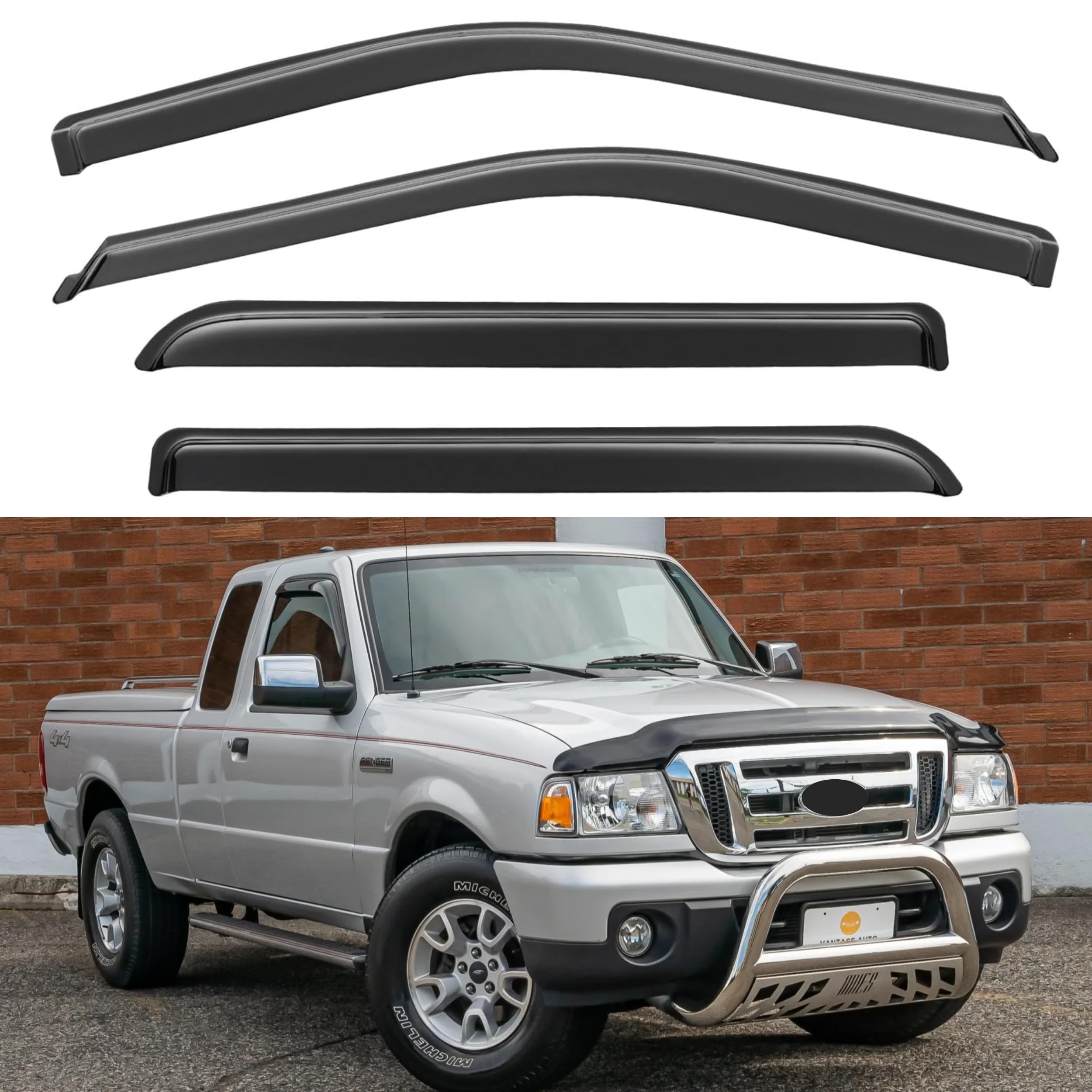 IG Window Visor Compatible with Ford Ranger 1999-2011 & Mazda B2300/B4000 1999-2010 & Mazda B3000 1999-2008, Tape-On Rain Guard Side Vent Deflector, 2002 2003 2004 2005 2006 2007 2009 (Extended Cab)