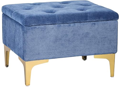 Homebeez Mesa de centro otomana rectangular contemporánea de 19.7 pulgadas con patas de metal dorado, color azul