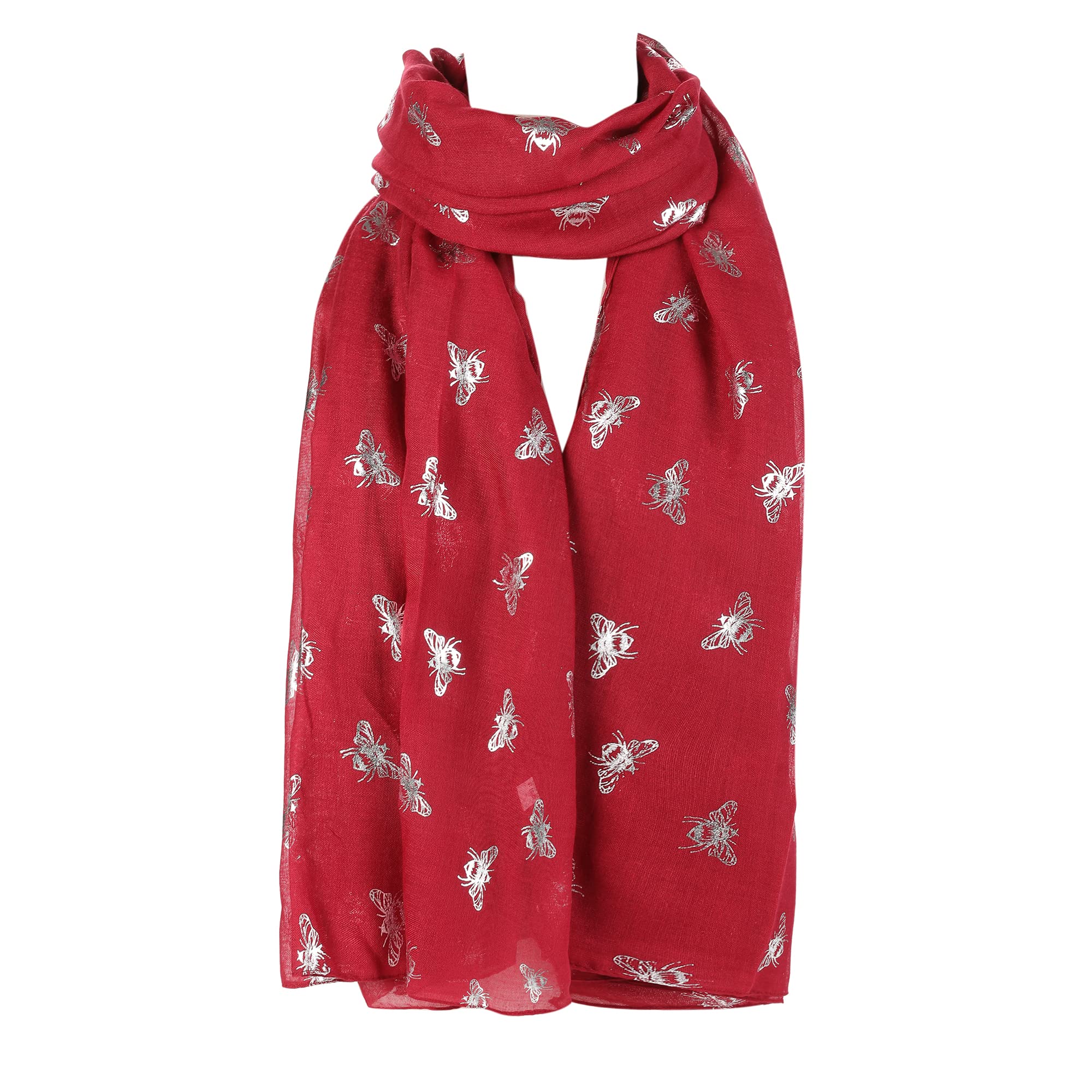 London Scarfs Women's Glitter Bumble Bee Print Ladies Scarf Lightweight Fashion Wrap (Maroon)