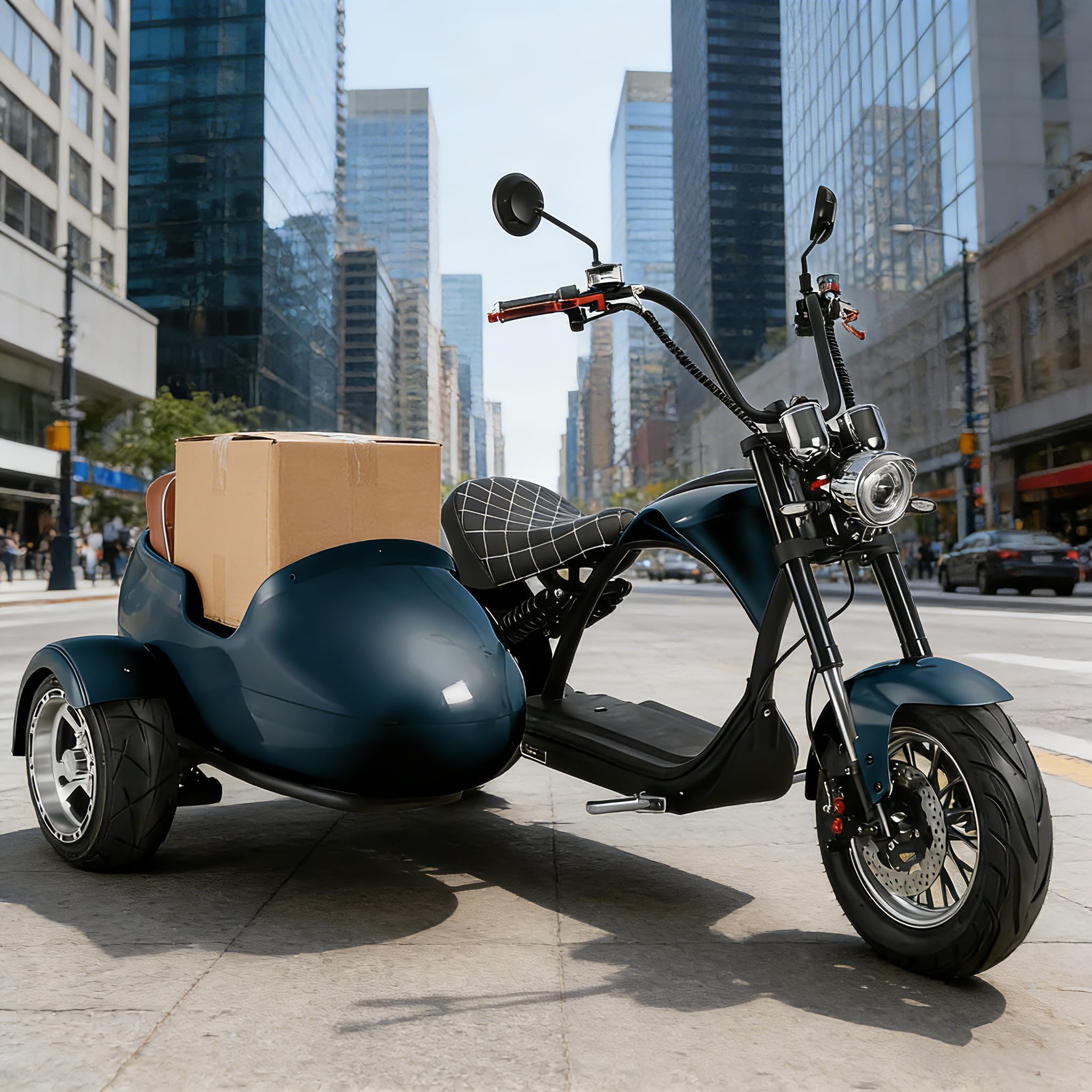 eAhora 2000W 37MPH M1P Sidecar Electric Motorcycle for Adults 60v 30ah 40+ Miles Long Range Electric Sidecar Full Suspension 2 Persons Scooter 3