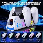 PS5 Controller Charger, 6 RGB LED Modes Ps5 Charging Station, 2-Hour Dual Fast Charging Dock Compatible with DualSense/Edge Controllers