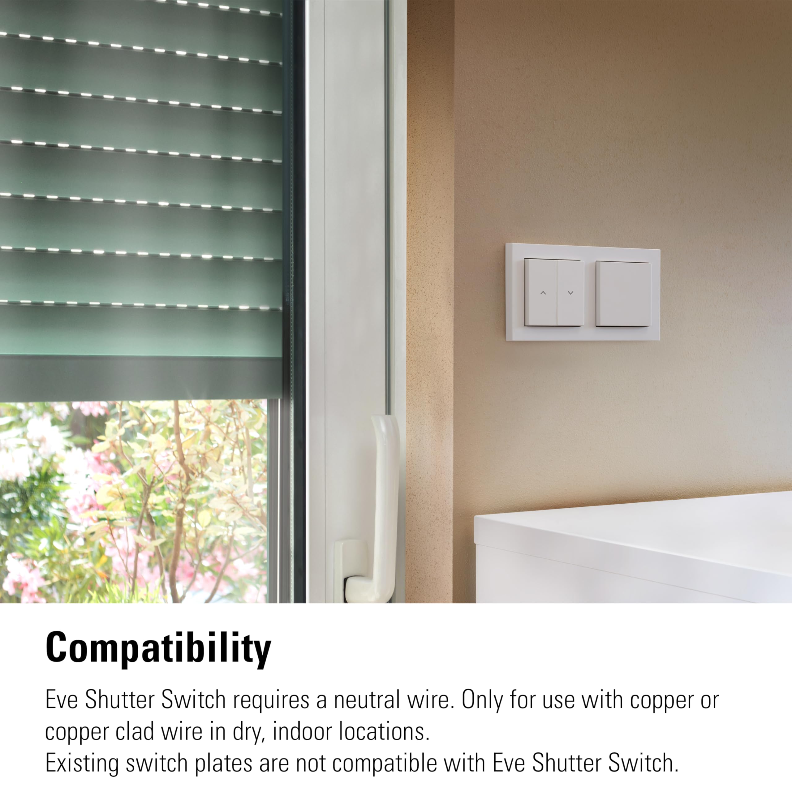 Eve Shutter Switch (Matter) – Regolatore intelligente per tapparelle, per l'app Casa di Apple/Alexa/Google Home/SmartThings/Home Assistant; Thread, richiede un Thread Border Router e un conduttore