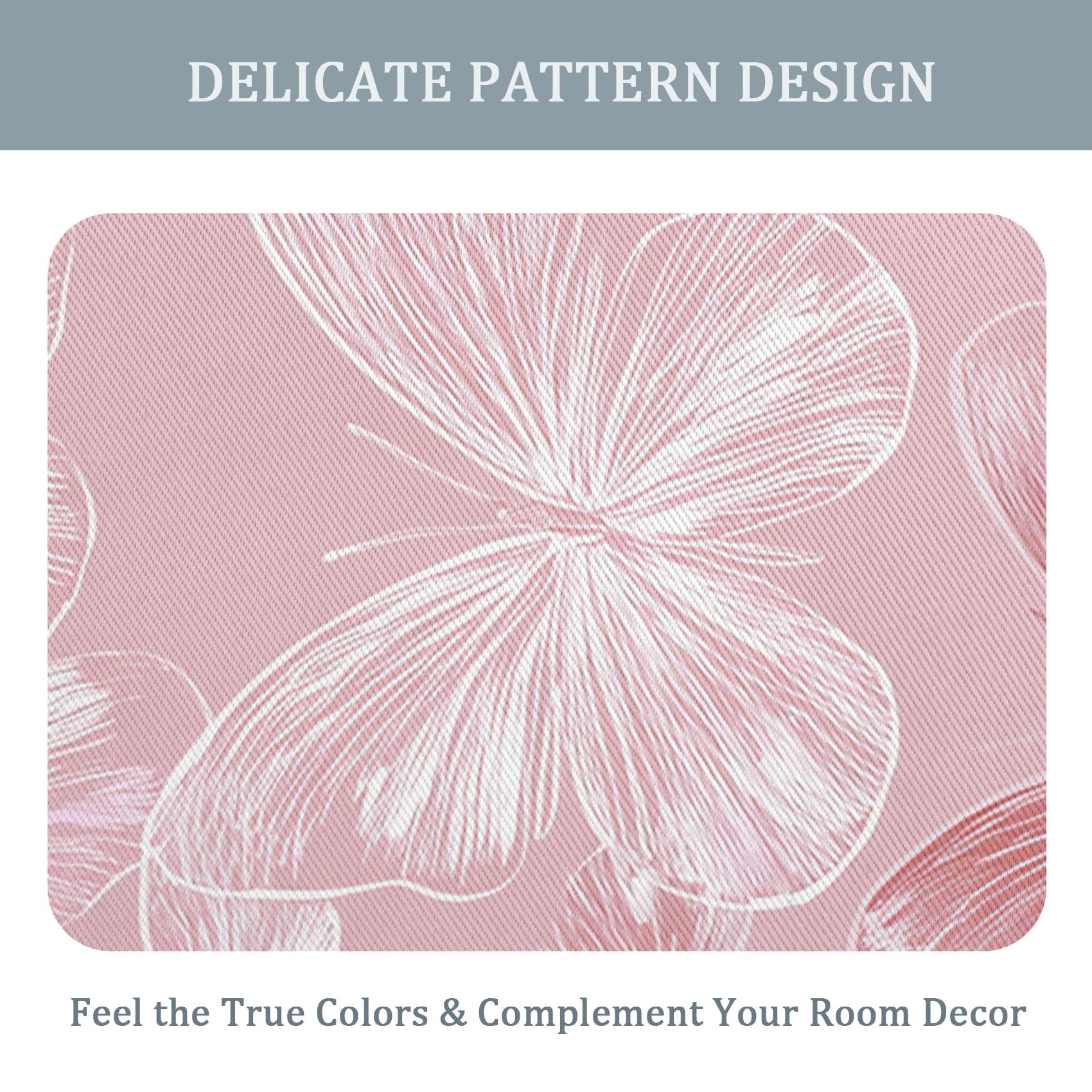 Rideau Occultant Papillon Rose, Féminine Et Féminine Motif Rideaux Thermiques à Oeillets, Rideaux Imprimé pour Salon Chambre Fenetre Moderne Décoration, 140x160 cm (L x H), Lot de 2, D#640