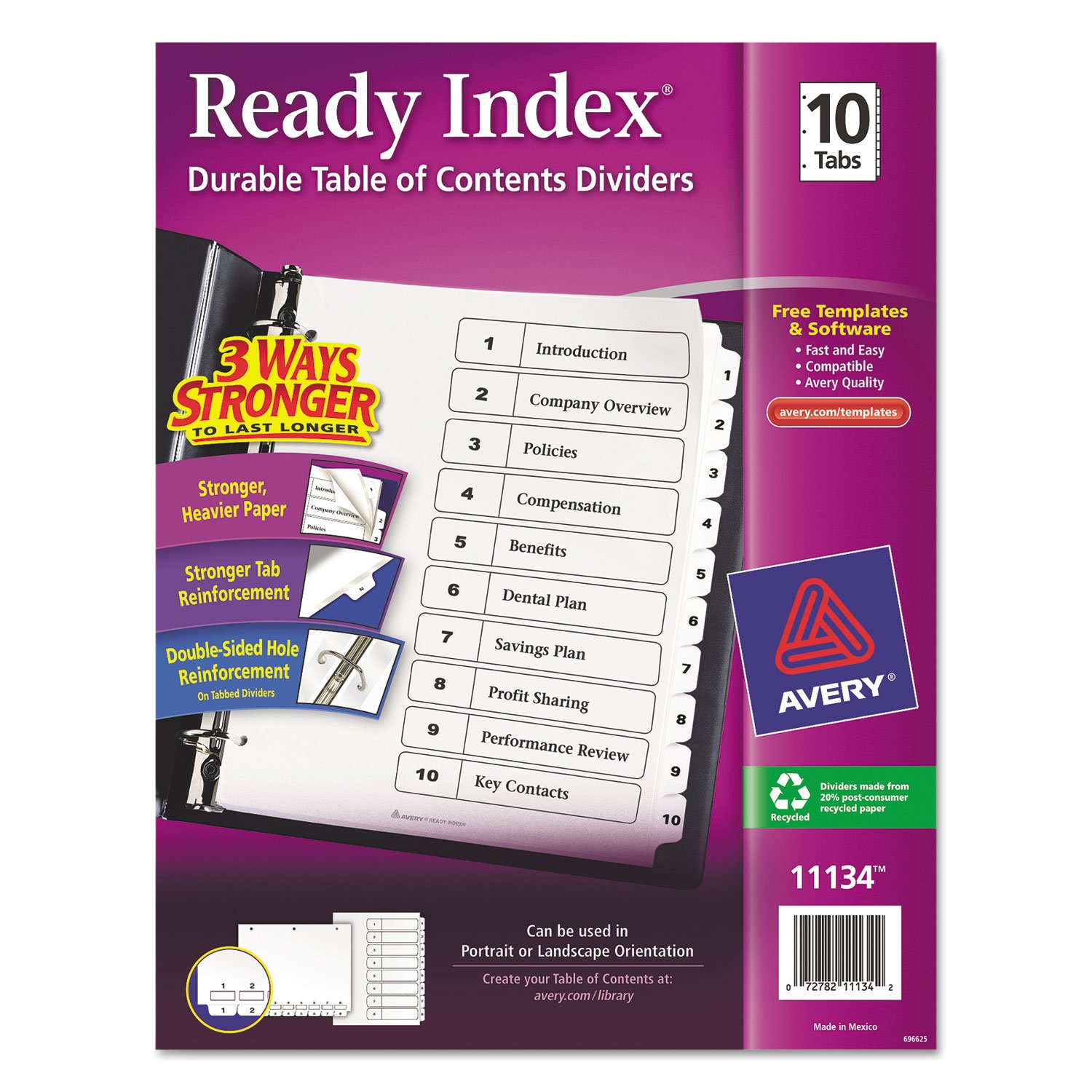 Avery 11134 Ready Index TOC Divider, Tabs 1-10, Letter Size, White, 10 Tabs/ST