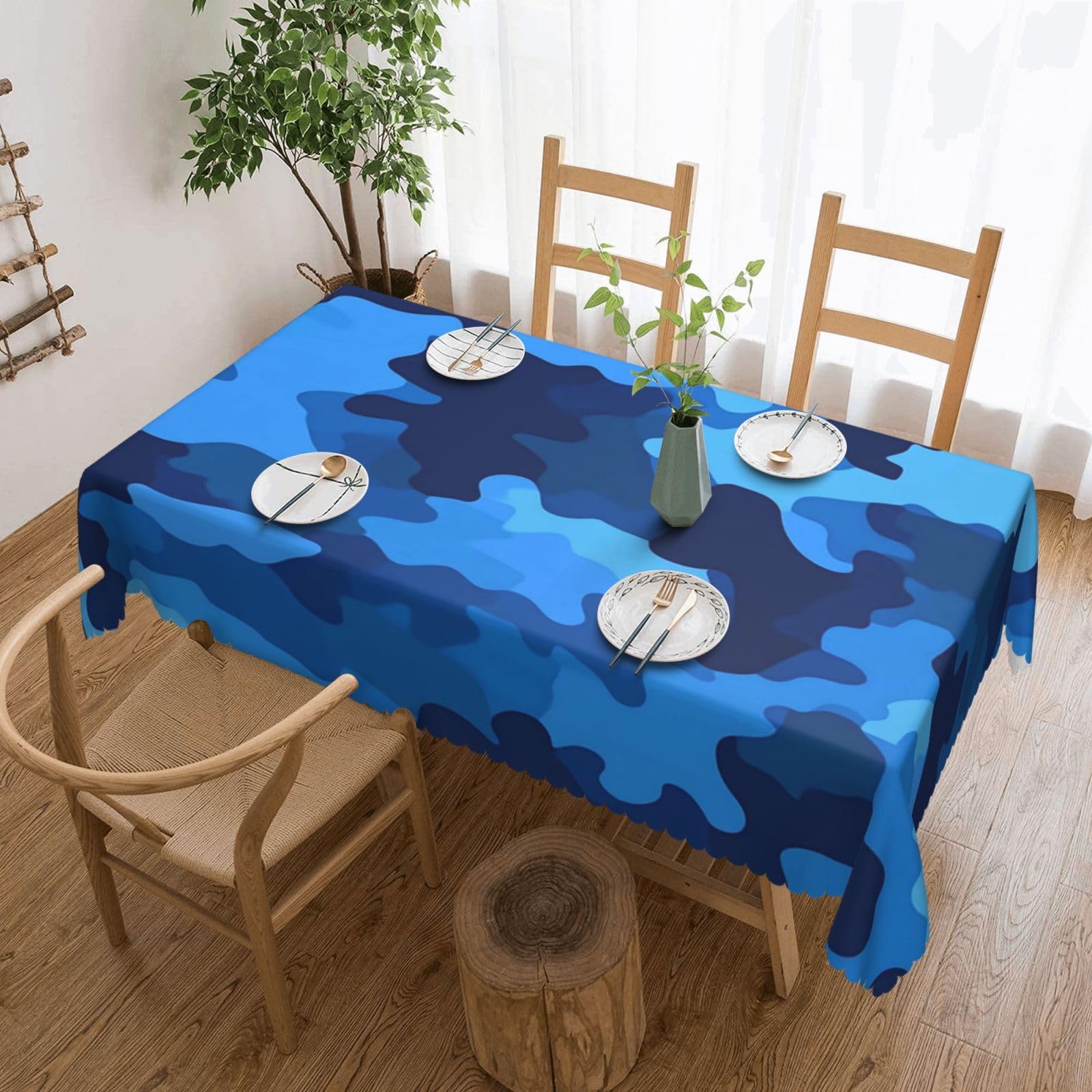 QLDETUPWLX Rectangle Table Cloth 137x183 cm Blue Camo Tablecloths Wrinkle Free Table Cloth Washable Fabric Desktop Protection Decoration Tables Cover for Party Dining Indoor and Outdoor