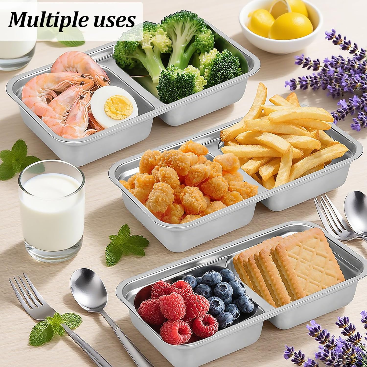 Stainless Steel Snack Containers Reusable with Lid, Grab and Go 2 Compartment Snack Food Storage Containers for School Travel and Outdoor Camping Dishwasher Safe (2) - Image 2