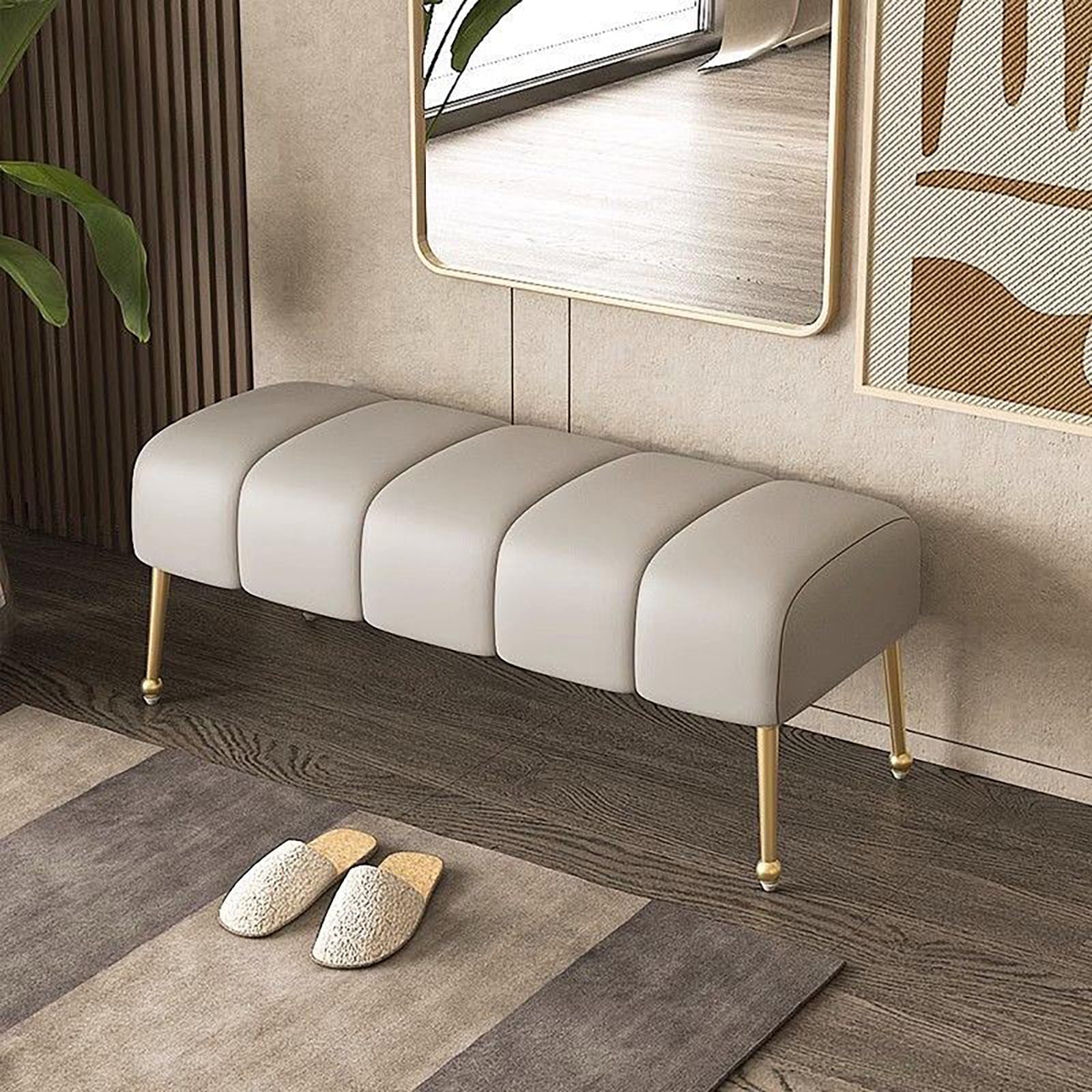 Banc à chaussures en cuir gris de 60 cm pour entrée et bout de lit moderne