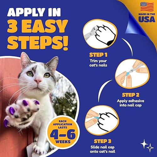 Vista 8 de Soft Claws for Cats & Kitty - CLS (Cleat Lock System), Essentials for Kitten's First Year (20 Kitten Caps, 20 Small Caps), Color: Clear