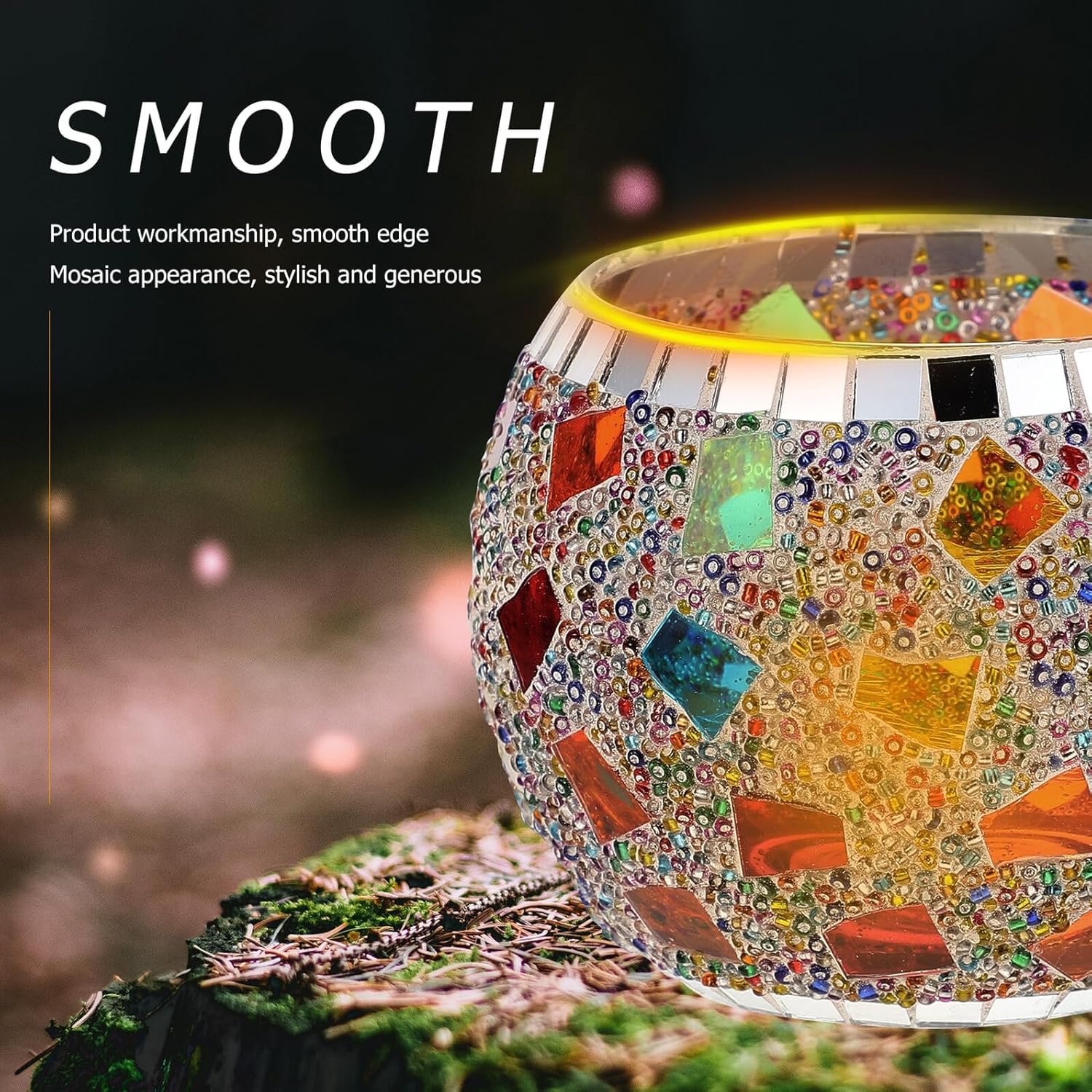 European Mosaic Glass Candleholder Set 3pcs Wavy Pattern, Gold Snowflake Colorful Flags Designs, Decorative Table Candle Container for Romantic Dinner and Bar Décor