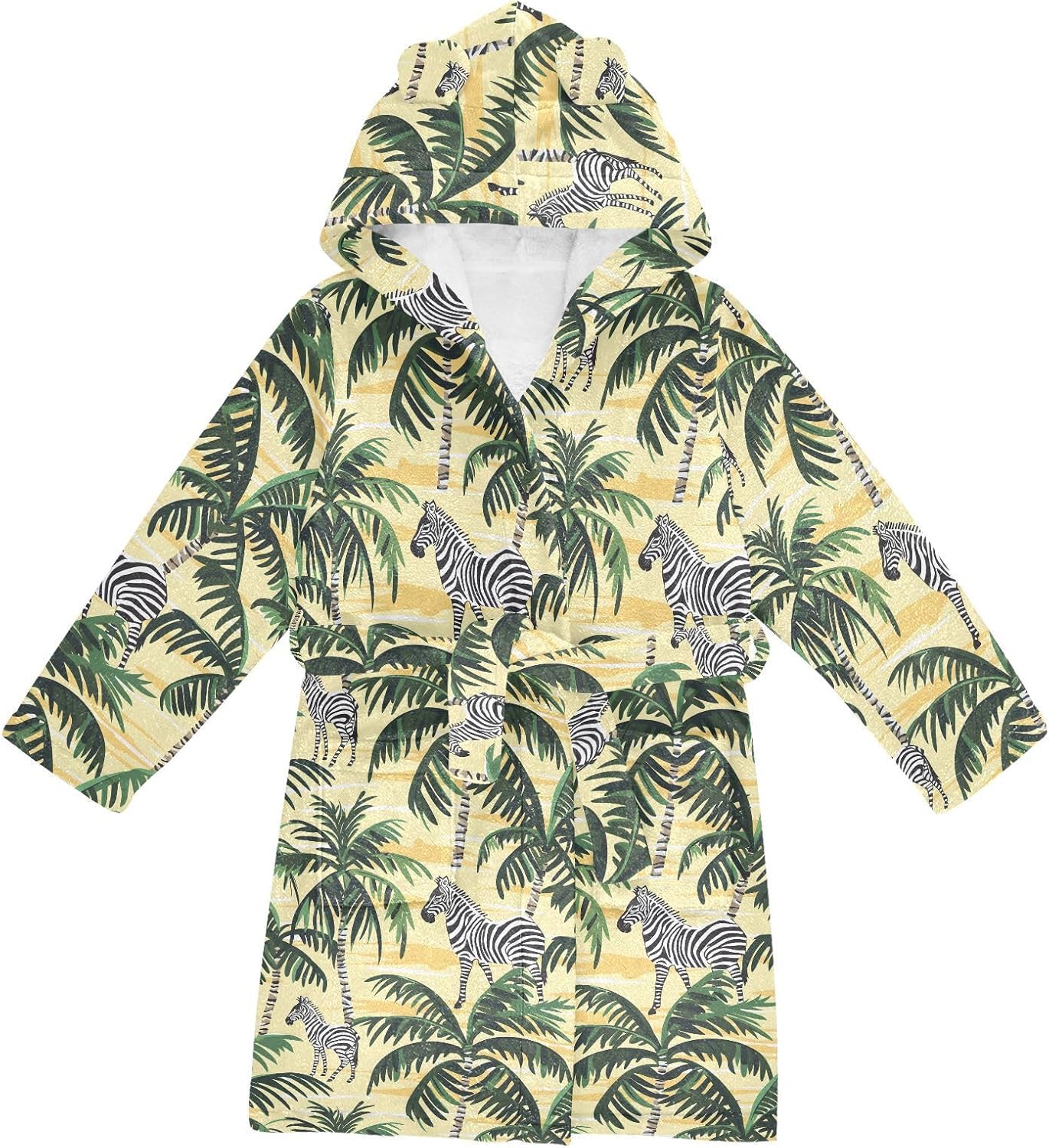 senya Coconut Trees and Zebras Toddler Hooded Bathrobe Kids Soft Plush Bath Towel Robes for Boys Girls 2-12 Years