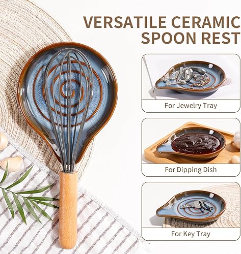 Miniatura 3 de ANTIS'S HOME - Soporte para cuchara grande de cerámica para encimera de cocina, resistente al calor, apto para lavavajillas, 5.1 pulgadas (azul)