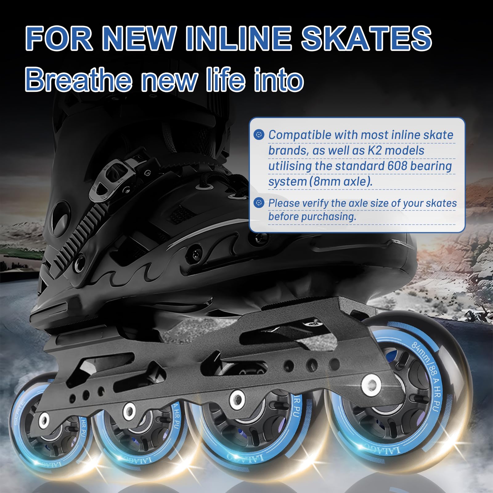 LALAGO Inline Skate Rollen 84mm, 8 Stück Inline Skate Räder 88A SHR PU, Inliner Rollen mit Kugellager ABEC 9, Indoor-/Outdoor-Rollschuh-Räder für K2 Hudora Gonex Apollo Inline Skate