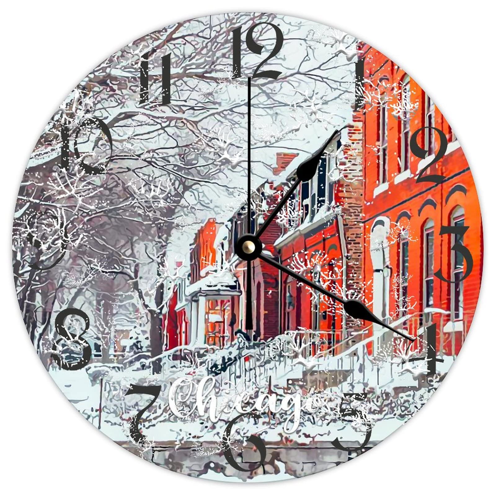 Horloge à quartz de qualité supérieure en bois Chicago City au design soigné