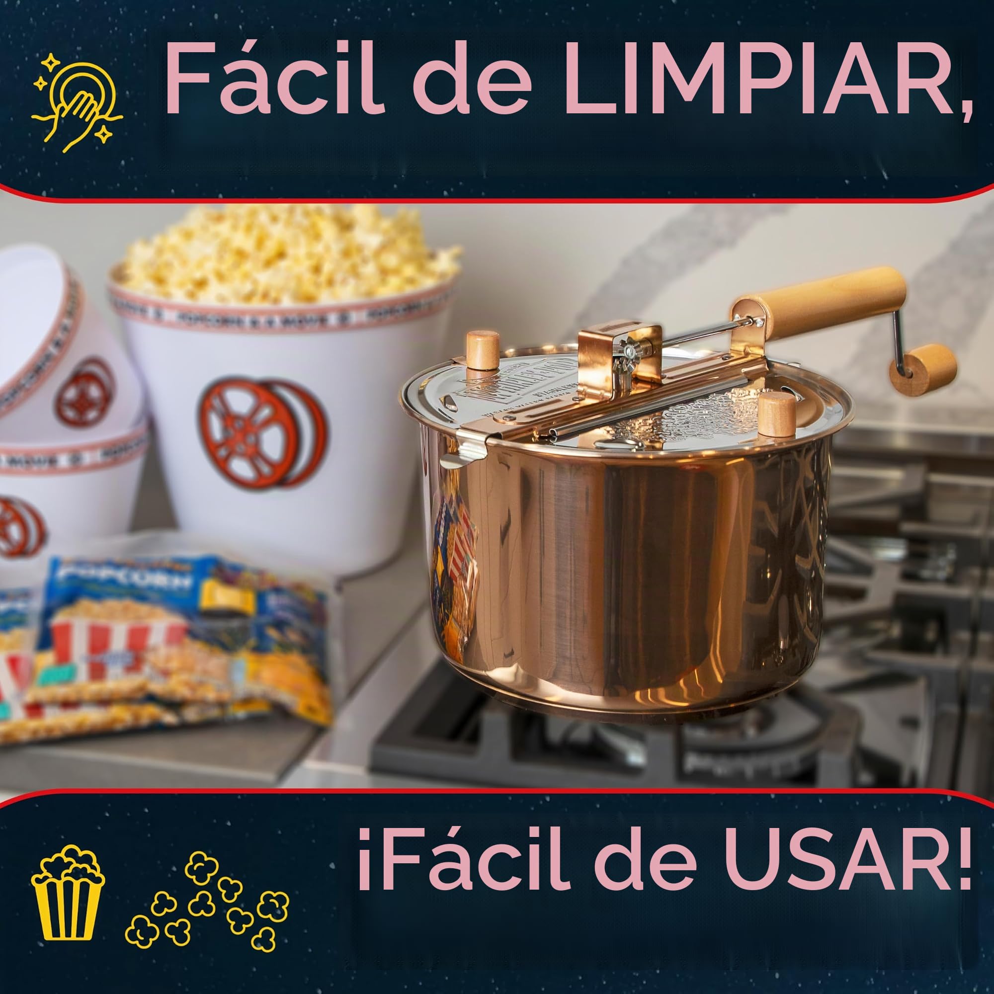 Whirley - Máquina de palomitas de maíz original - Máquina de palomitas de maíz de 6 cuartos de galón (rojo), máquina de palomitas de maíz de aluminio con engranajes de metal, máquina de palomitas de