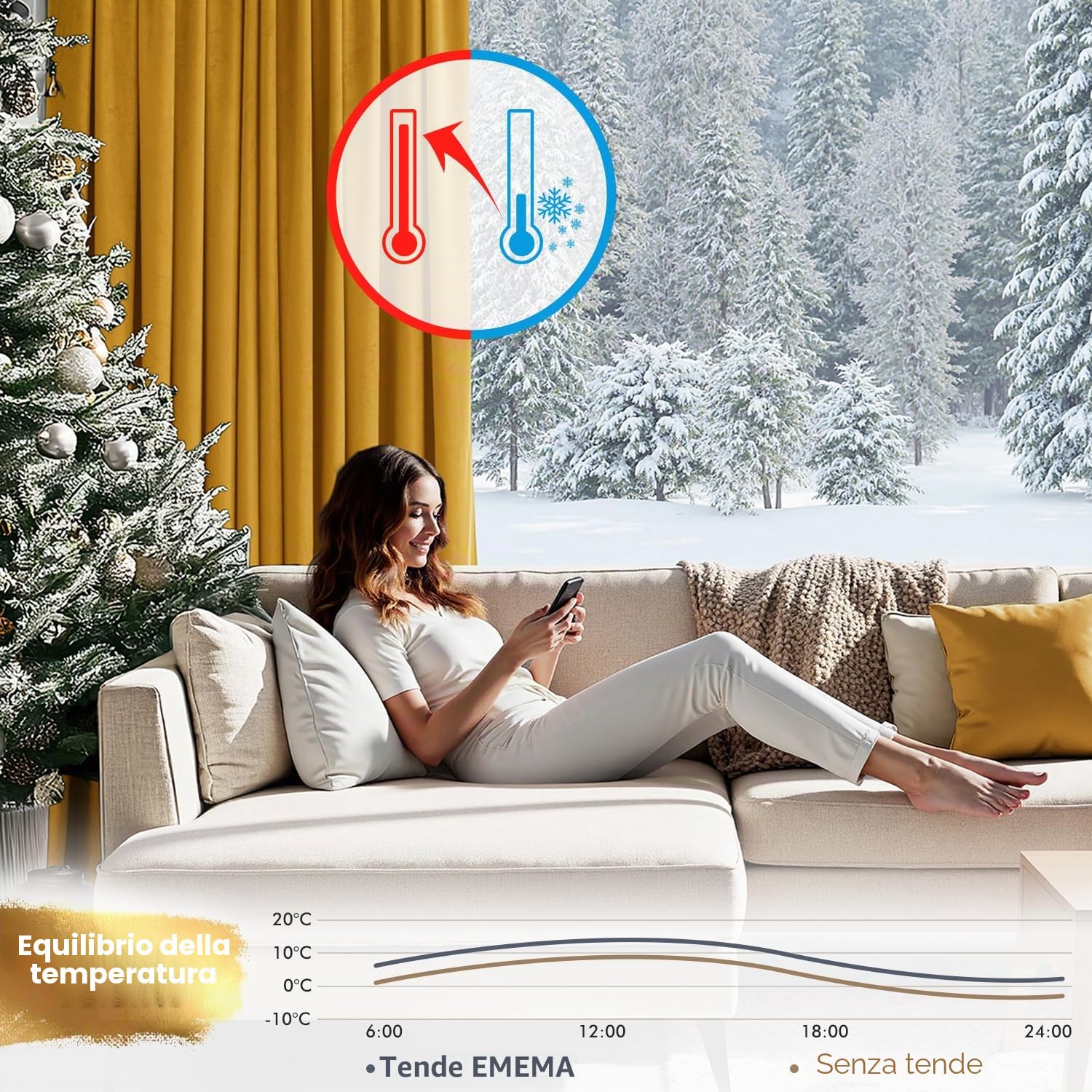 EMEMA Tende a cordoncino semi-oscuranti, isolanti in velluto, 2 pezzi, 140 x 260 cm, tende moderne per soggiorno e camera da letto, tenda spessa in raso termico, giallo senape