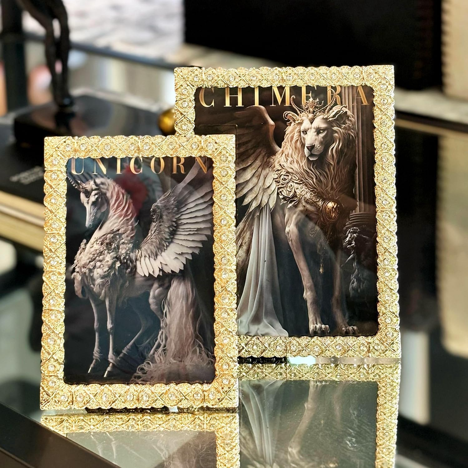 Metal Glass Photo Frames 5x7 Jeweled Picture Frames with Rhinestones, Horizontal and Vertical Formats,Tabletop or Wall Mounting Display
