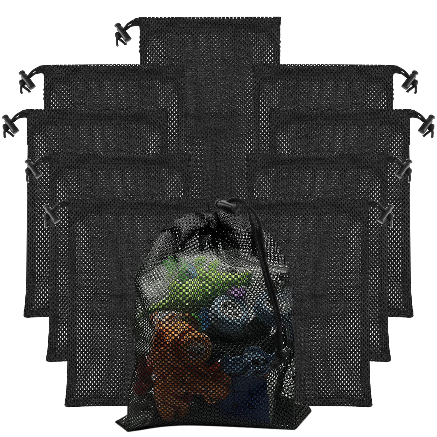 MAKINGTEC10 Pack Mesh Drawstring Bag 12 x 8 inch, Mesh Bags Multi-Purpose Net Bag with Cord Lock Closure for Home Kitchen Laundry Travel Camping Outdoor Basketball Socce Nylon Bags