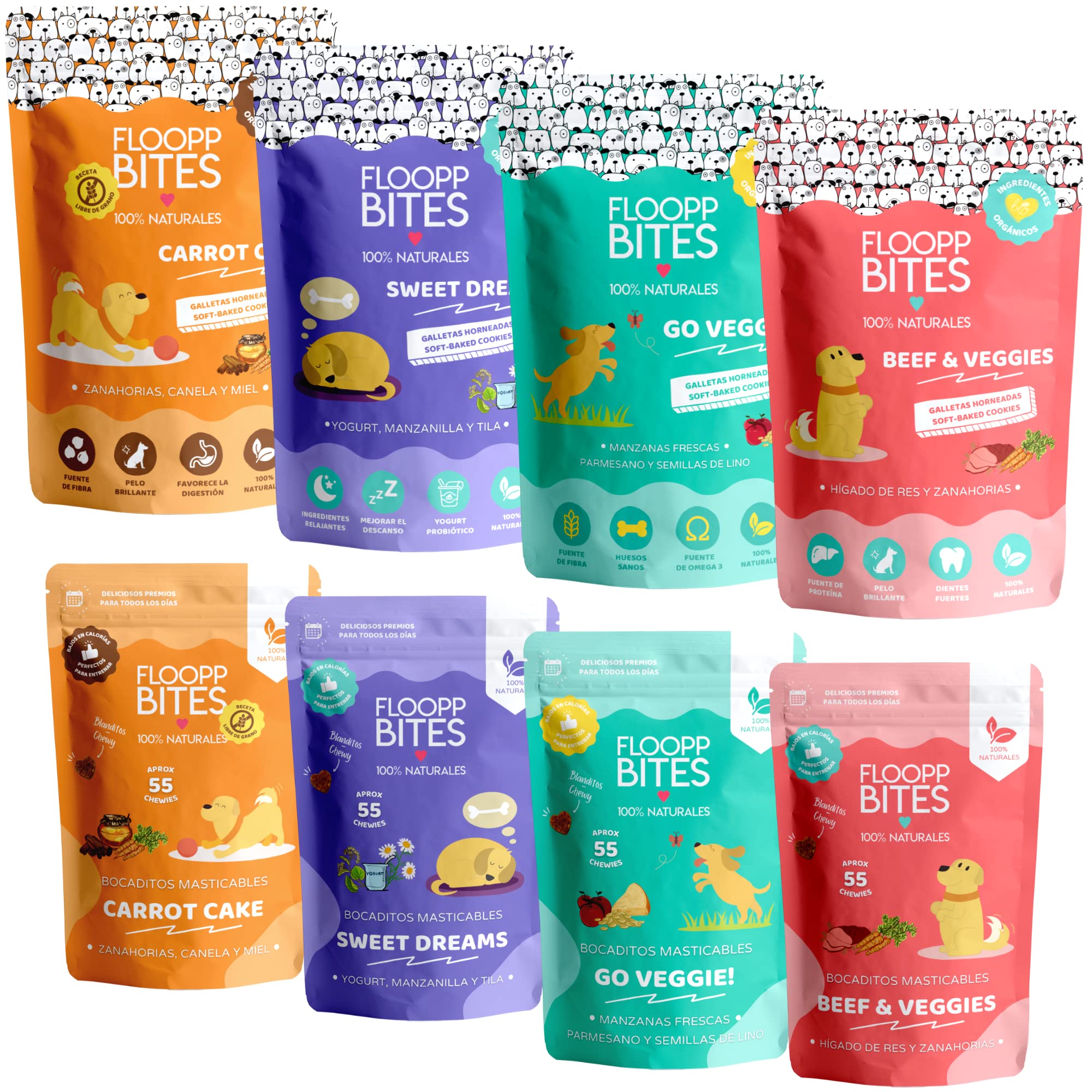 FlooppBITES Snack Perro 100% Natural - Pack Variado 600gr - Chuches, Premios, Golosinas Perro