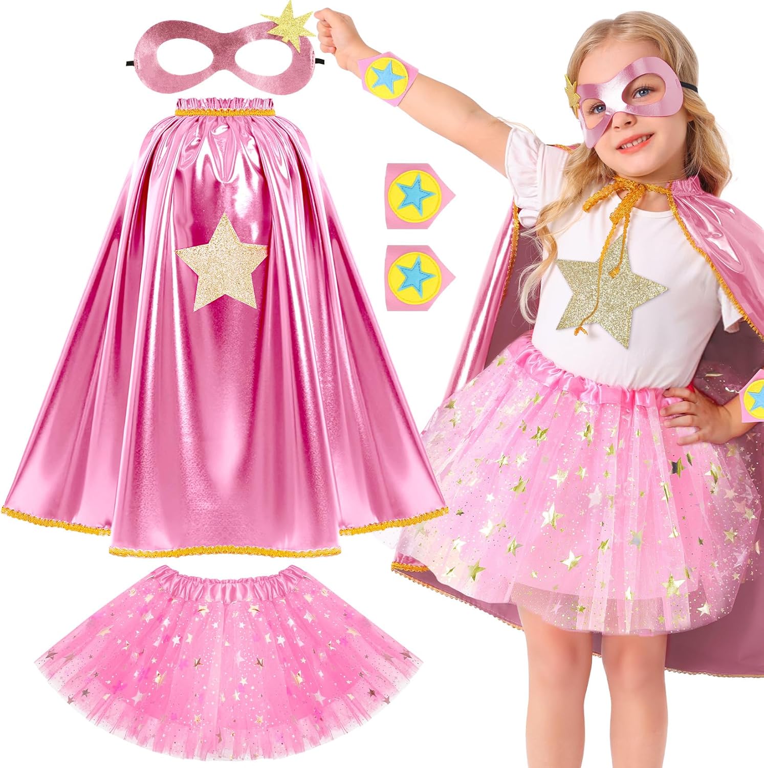 Superhero Capes Costume for Kids, Toddler Super Hero Capes Dress up, Halloween Cosplay for 3 4 5 6 7 8 Year Old Girls Gifts Pink
