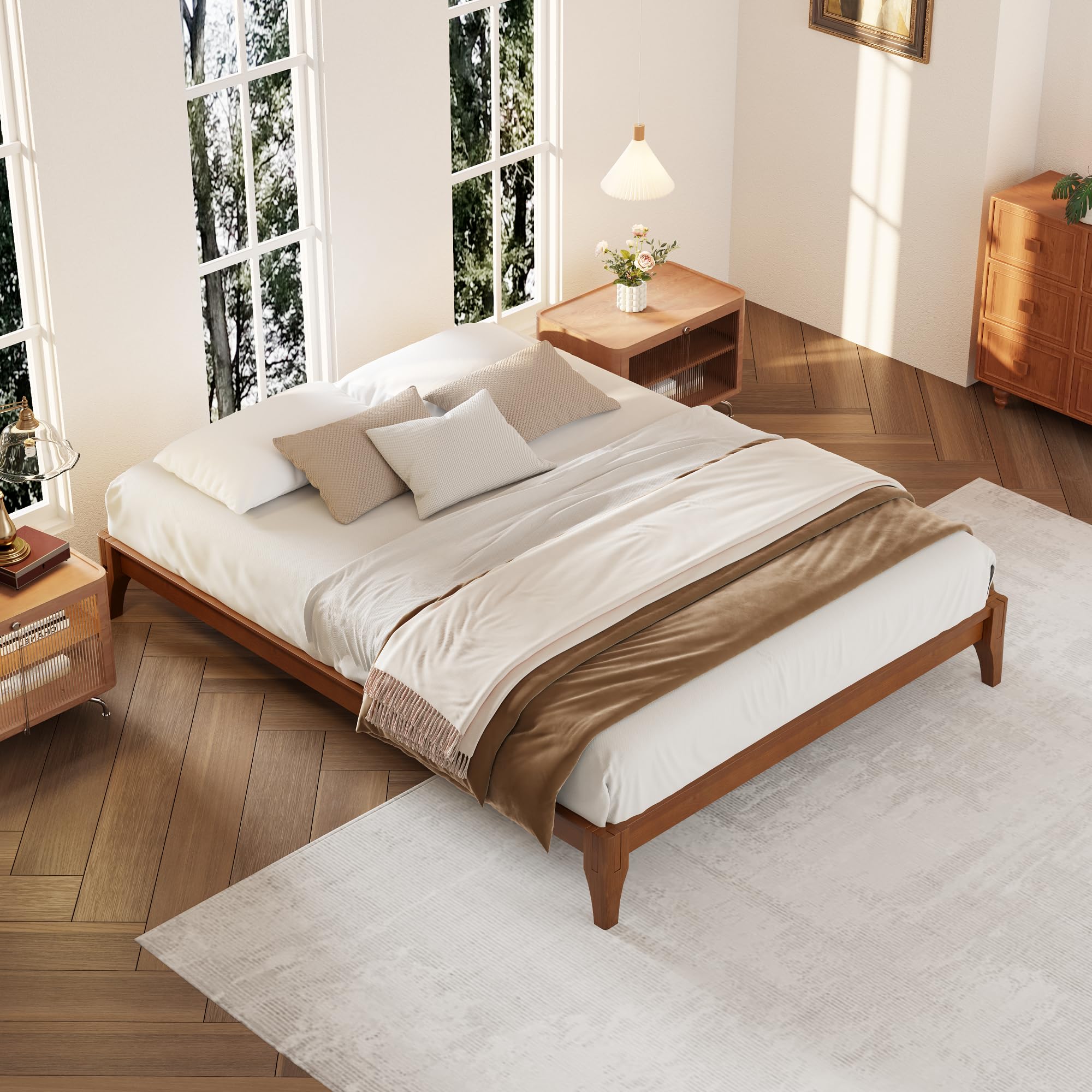 LAKKURI 12 Inch High Bamboo Wood King Size Bed Frame Platform, Steel Slat Support King Bed Frame, Sturdy, No Box Spring Needed, Easy Assembly, Noise Free