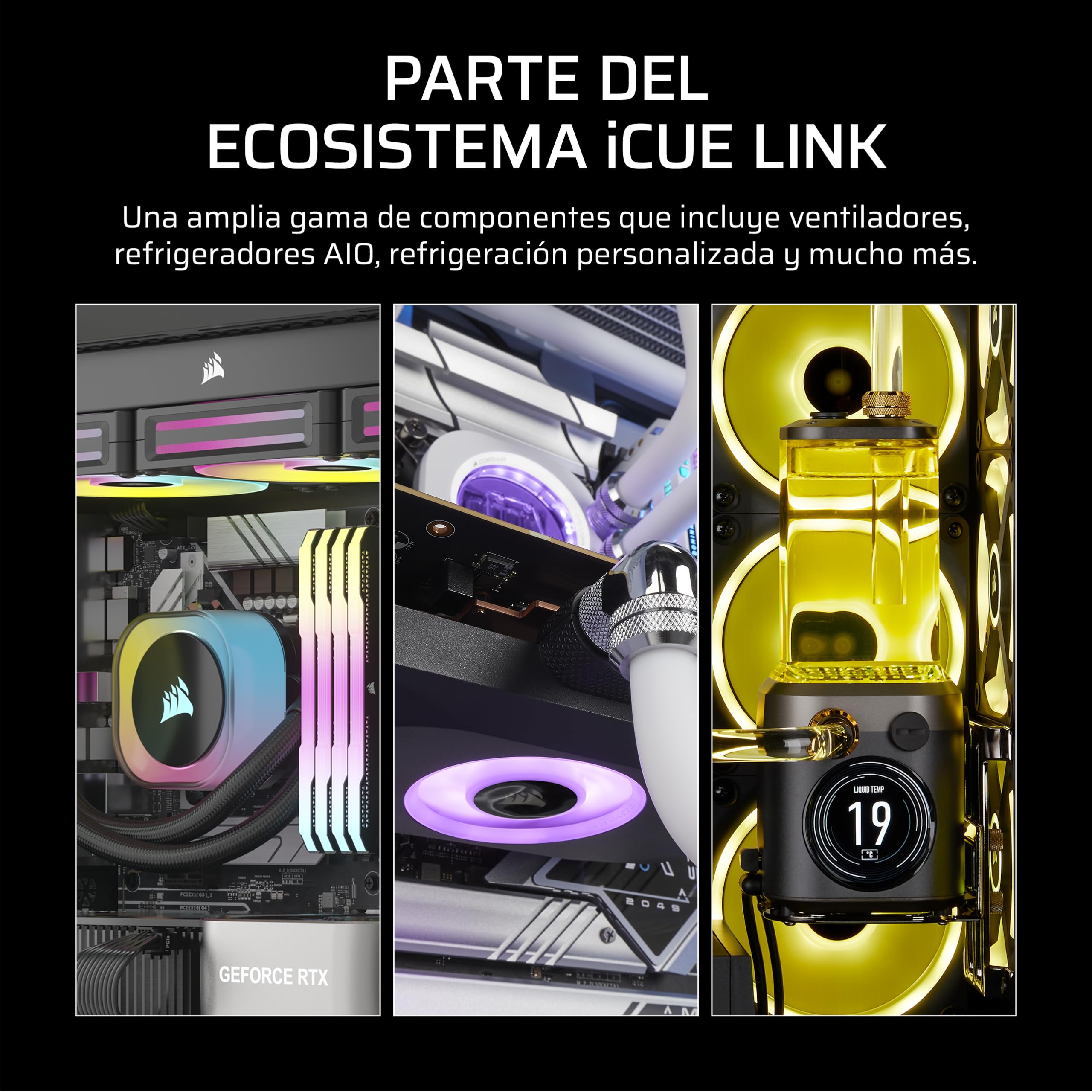 CORSAIR iCUE Link RX120 MAX RGB 120 mm PWM Ventilador Gruesos con iCUE Link System Hub – Alta Presión Estática – Rodamiento Magnético de Cúpula – Paquete Triple – Negro