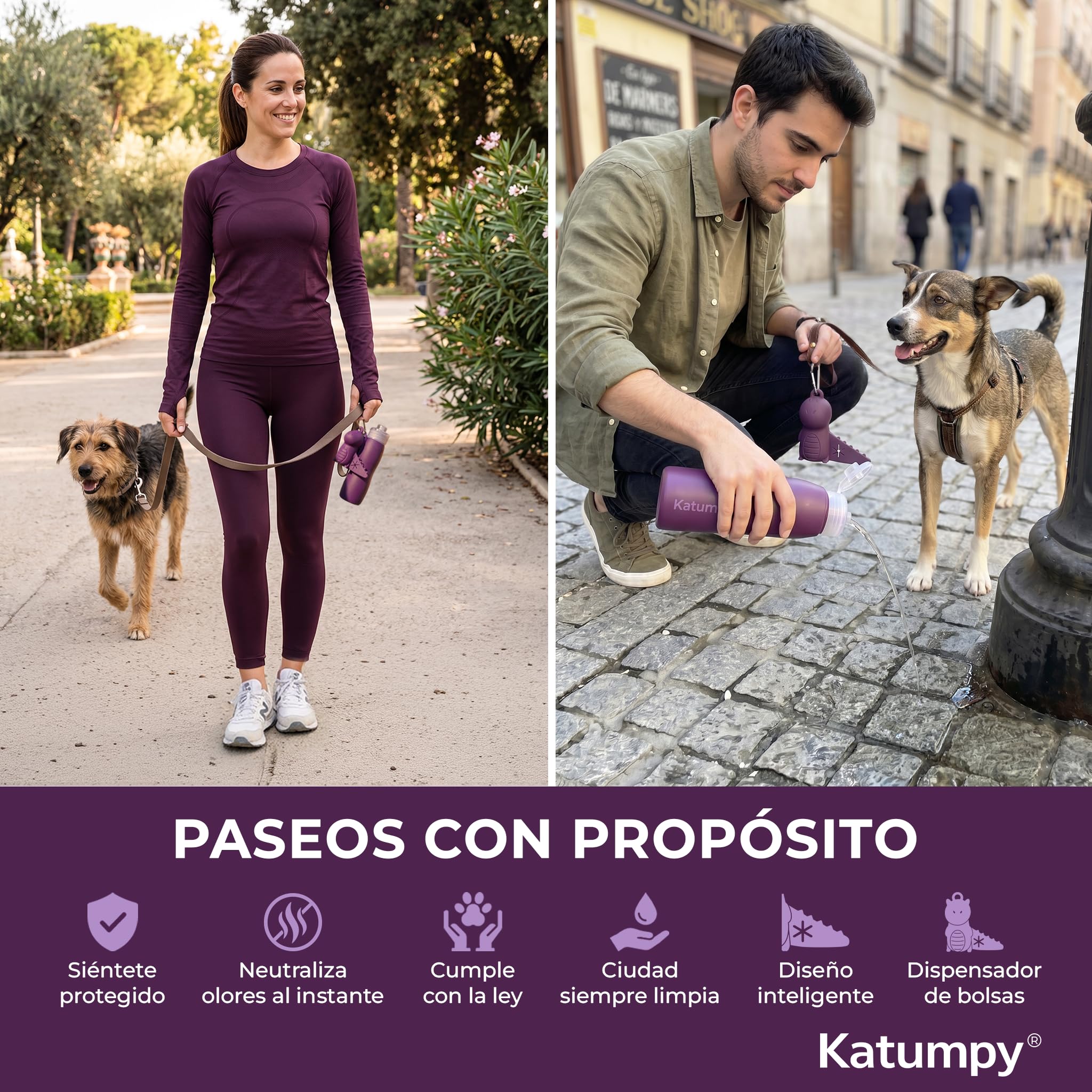 Set per la pulizia della bottiglia Pipi Cane | Bottiglia in silicone pieghevole, portatile e antigoccia da 400 ml | Include dispenser per sacchetti usati e 4 rotoli di sacchetti per cani |
