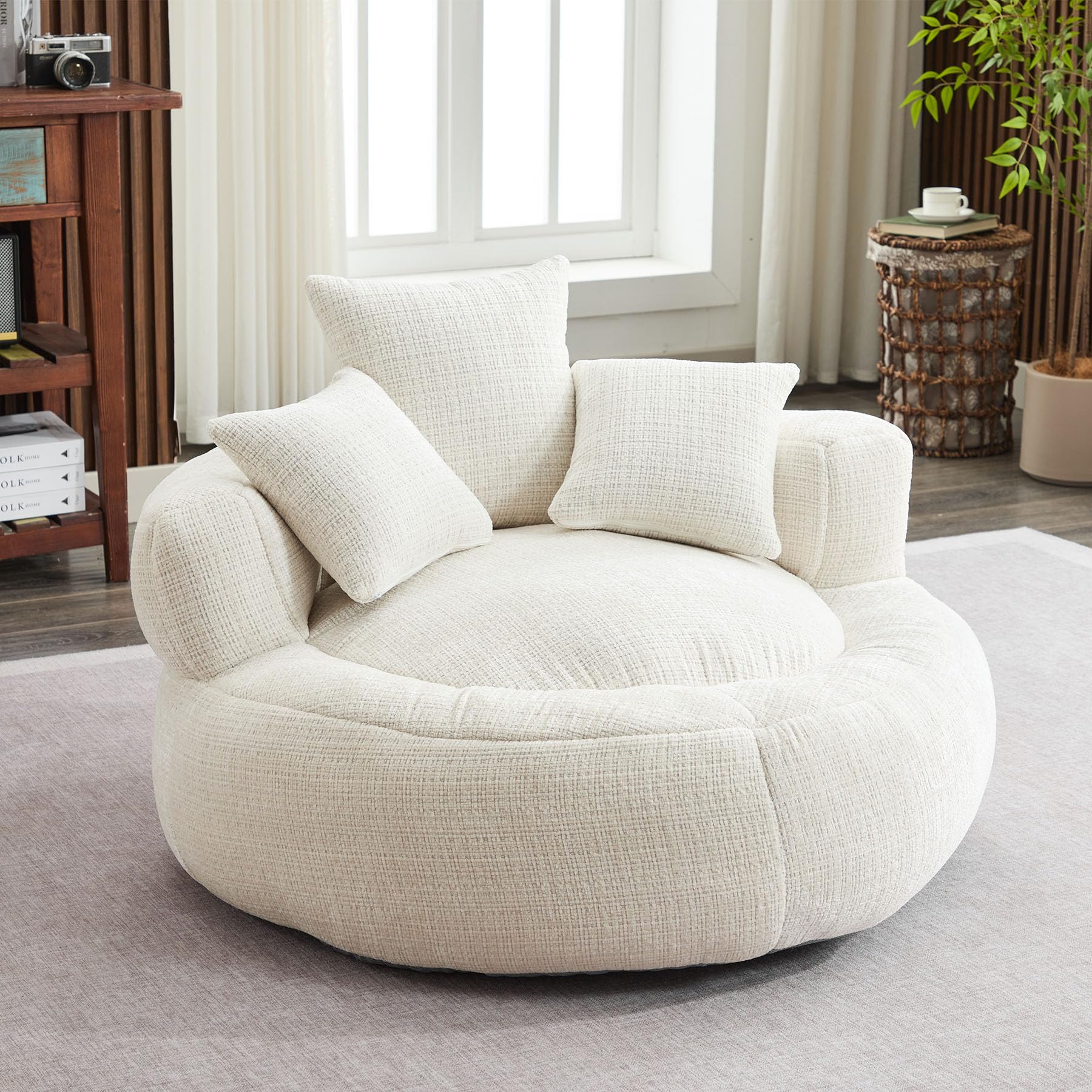 Oversized Bean Bag Chairs for Adults, Memory Foam Lazy Sofa with High Back and 3 Pillows, Comfy Beanbag Lounger Couch for Living Room Bedroom