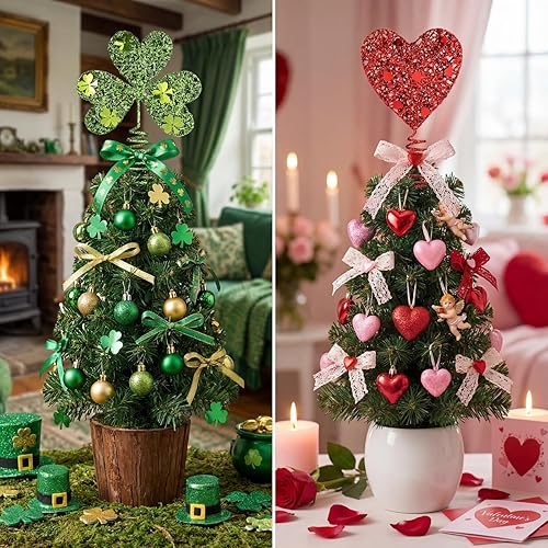 Miniatura 6 de 2 piezas Día de San Valentín Día de San Patricio Mini Adorno para la punta del árbol Corazón Trébol Adorno para la punta del árbol Rojo Verde Hierro