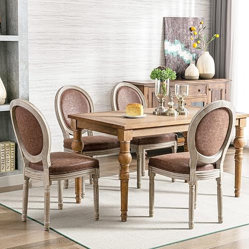 Miniatura 45 de Juego de 4 sillas de comedor de piel sintética, sillas de cocina de mediados de siglo, sillas Parsons tapizadas, sillas laterales con respaldo de