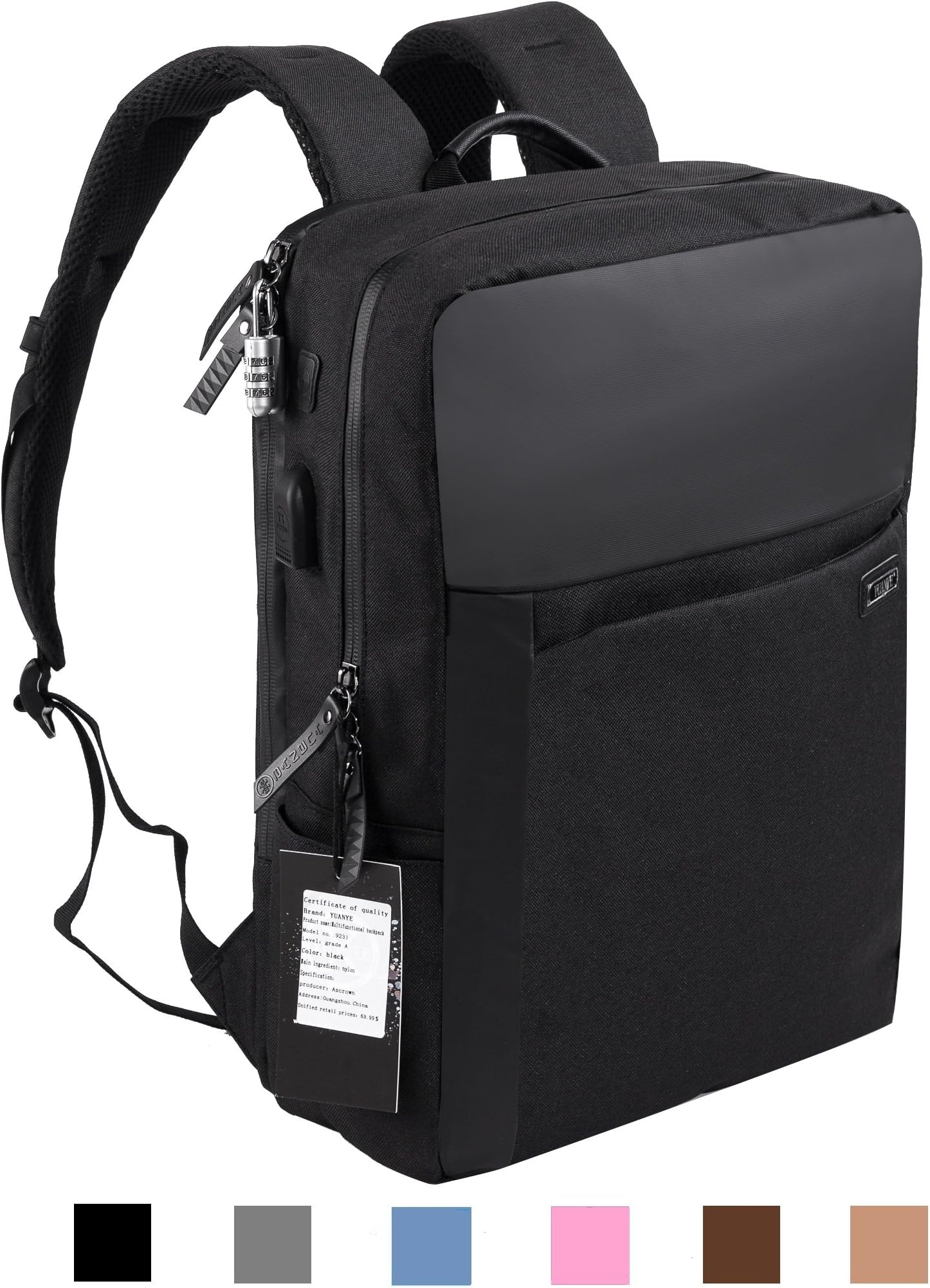 YUANYE Business Laptop Backpack,Slim Nylon Anti Theft Computer Bag with USB Charging Port,Water-resistent College School Backpack,Laptop Case for Women and Men,Fits up 15.6 inch Laptop & Notebook
