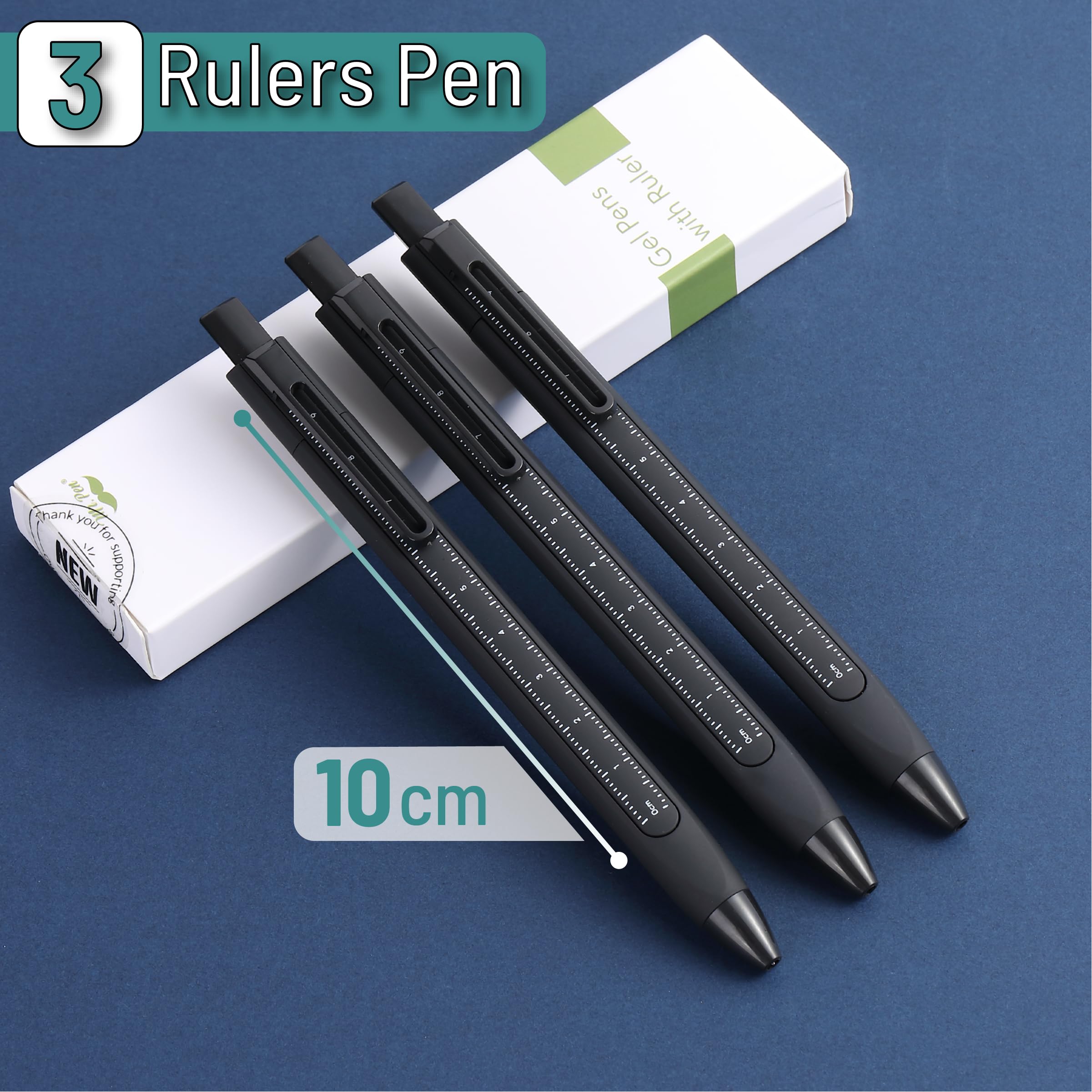 Mr Pen- Retractable Gel Pens With Ruler 3 Pack Black Ink Fine Point 0 5mm Aesthetic for Journaling — view 2